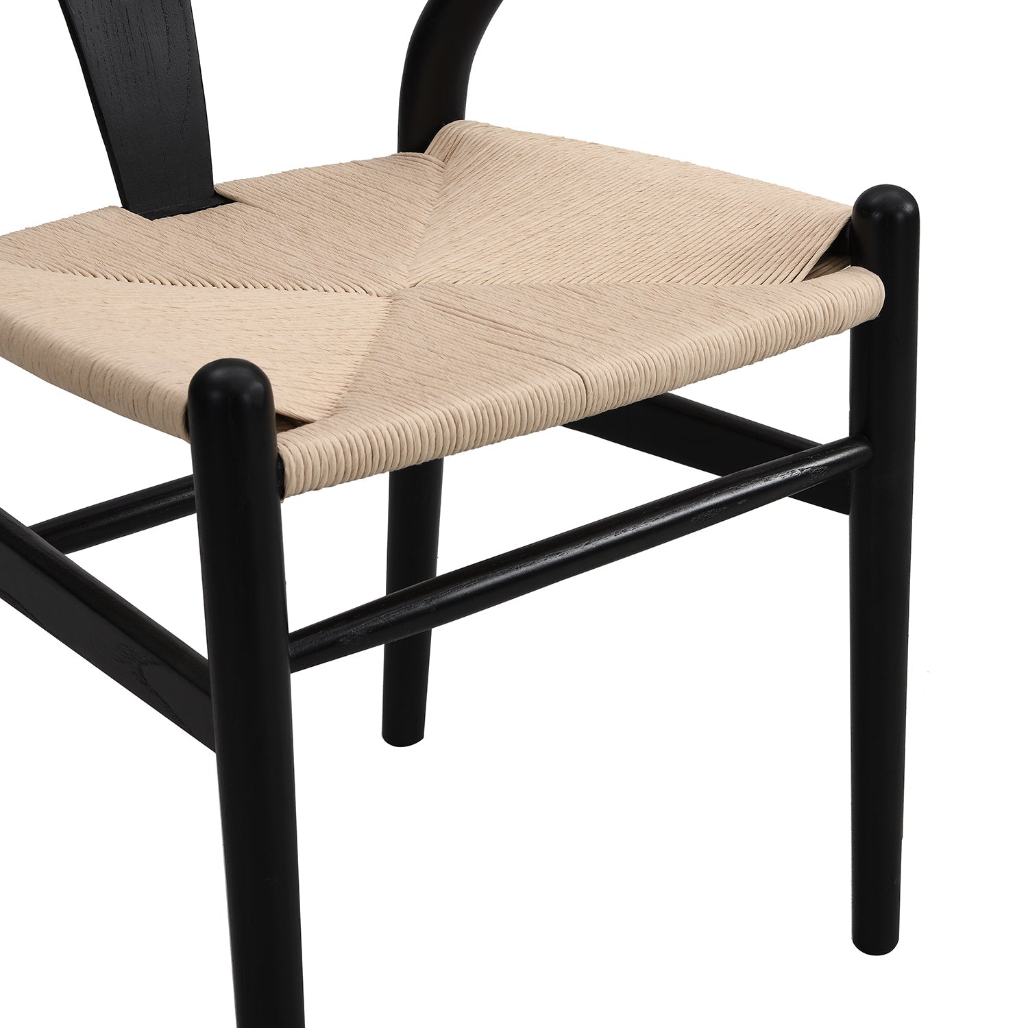 Hansel Wooden Natural Weave Wishbone Dining Chair, Black Frame