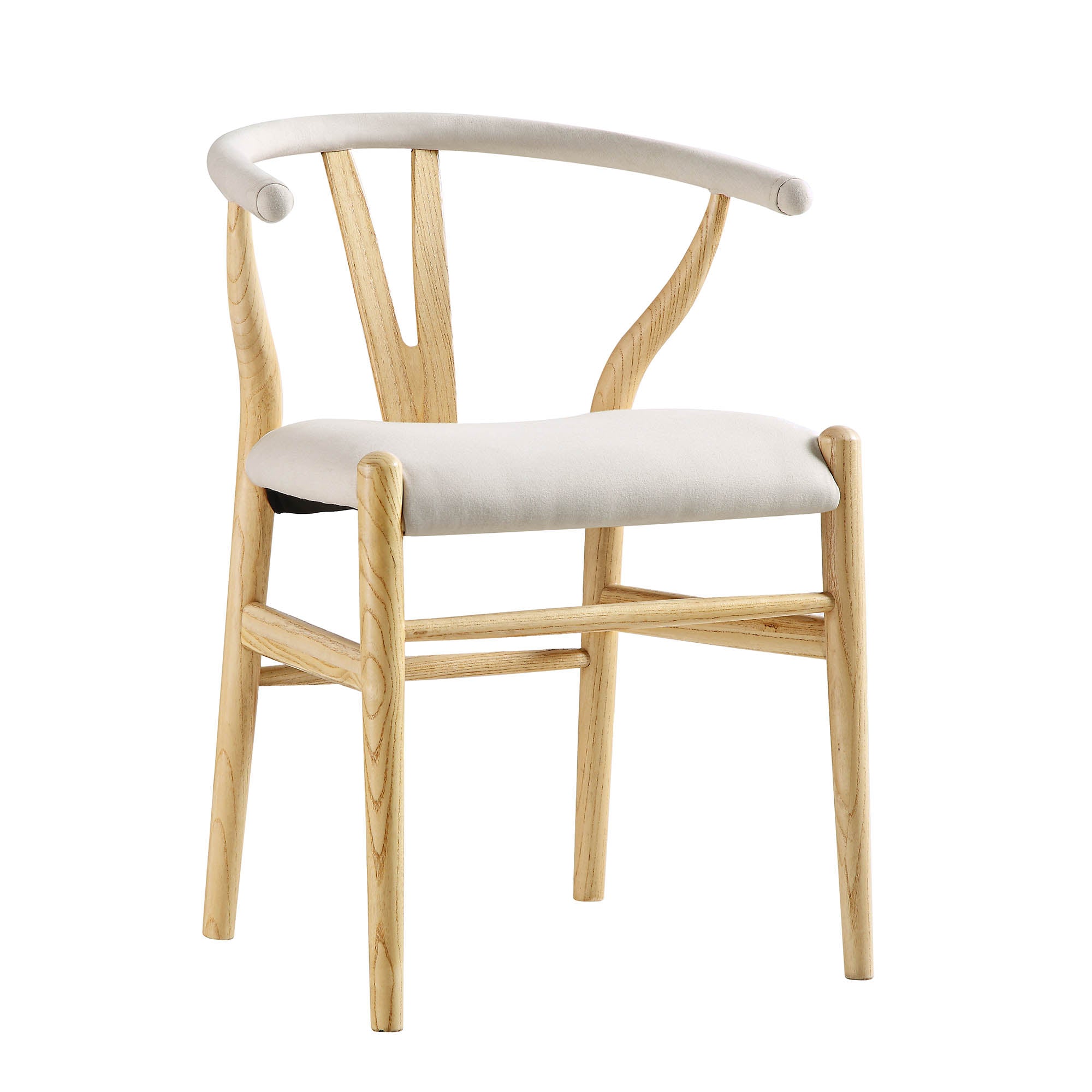 Hansel Wishbone Padded Dining Chair, Beige Fabric and Natural Frame