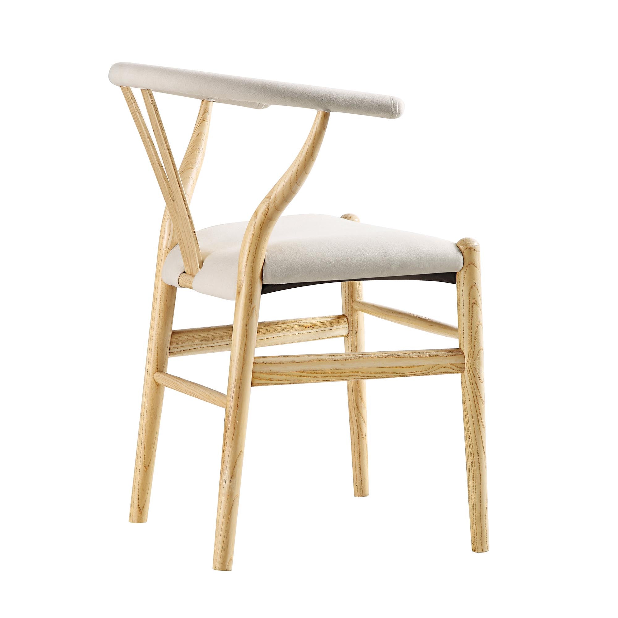 Hansel Wishbone Padded Dining Chair, Beige Fabric and Natural Frame