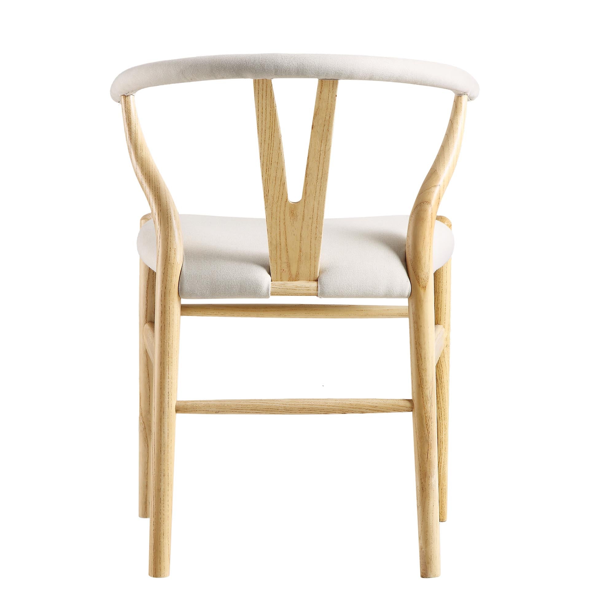 Hansel Wishbone Padded Dining Chair, Beige Fabric and Natural Frame