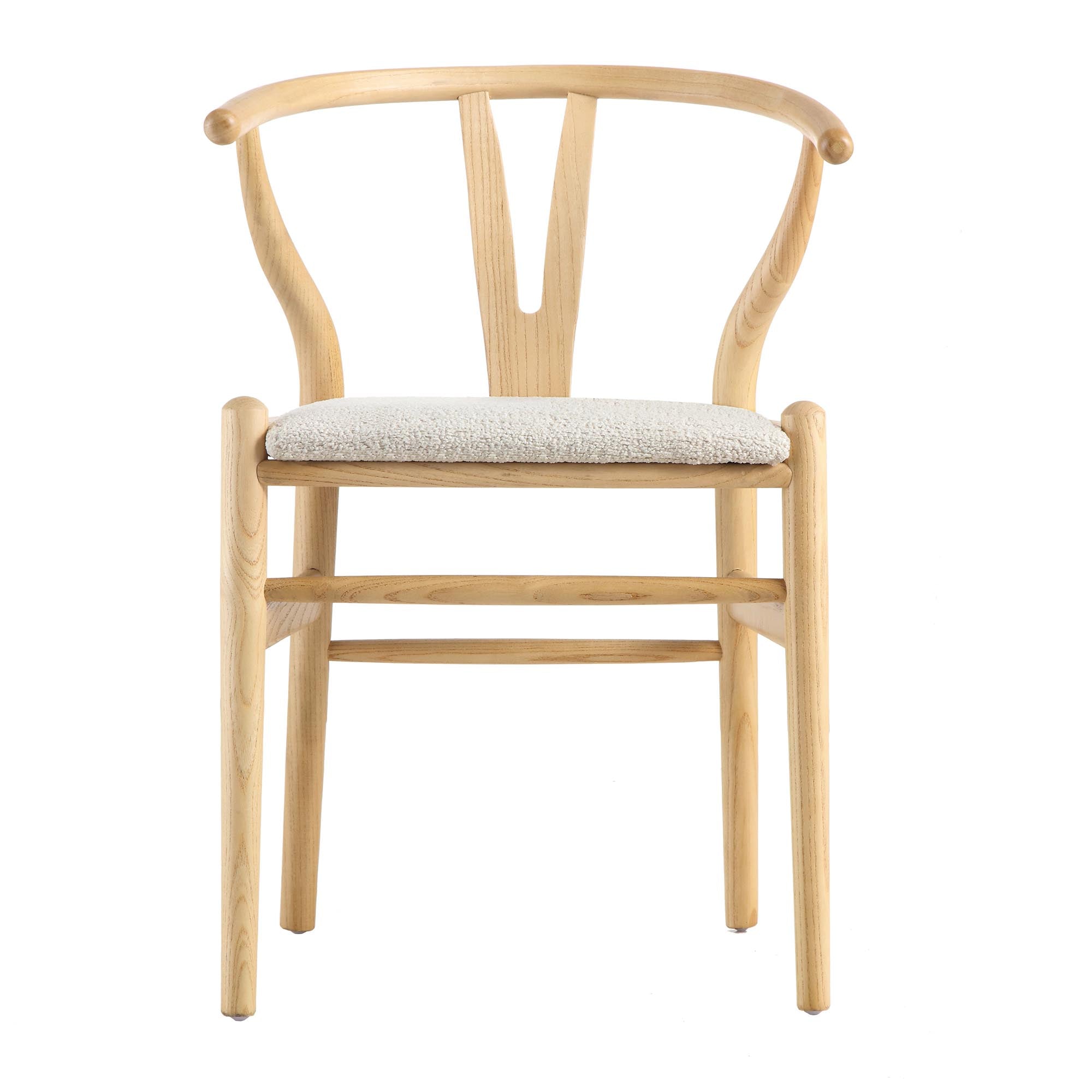 Hansel Wooden Wishbone Dining Chair, Ivory White Boucle and Natural Frame