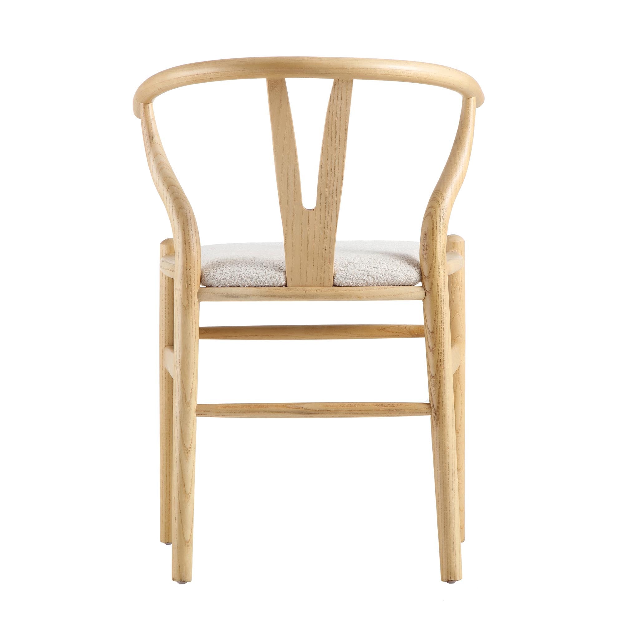 Hansel Wooden Wishbone Dining Chair, Ivory White Boucle and Natural Frame