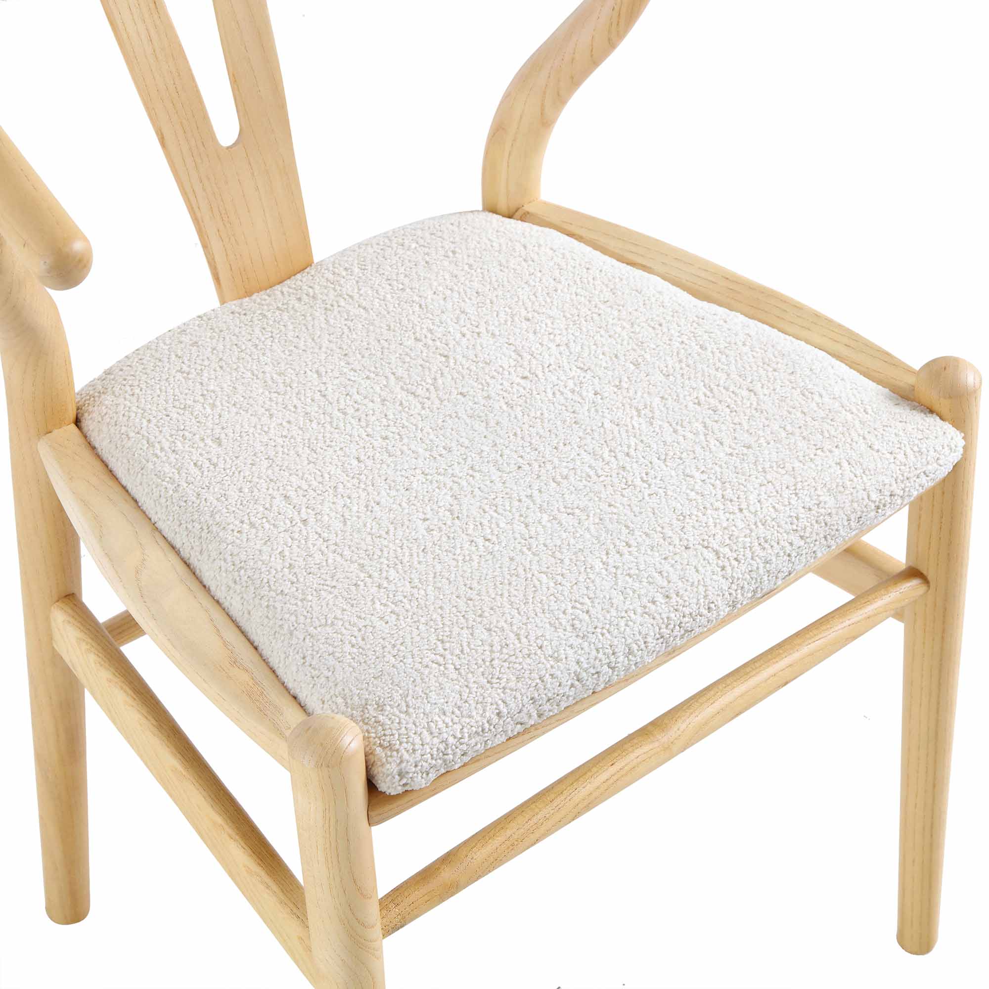 Hansel Wooden Wishbone Dining Chair, Ivory White Boucle and Natural Frame