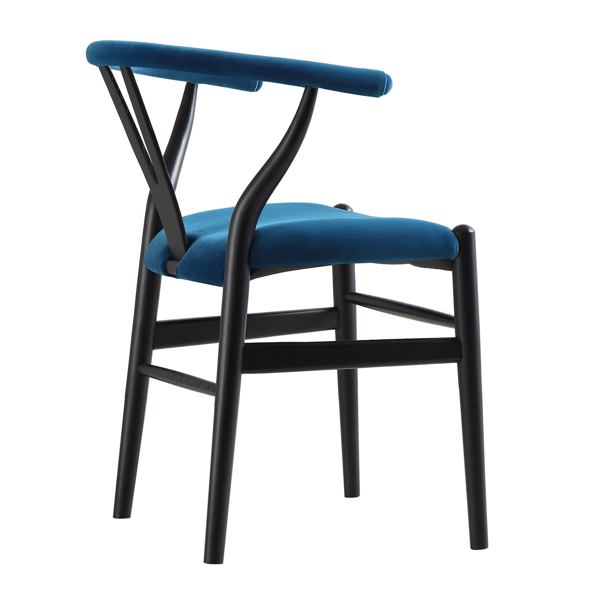 Hansel Wishbone Padded Dining Chair, Blue Velvet and Black Frame