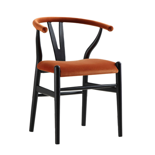 Hansel Wishbone Padded Dining Chair, Rust Velvet and Black Frame