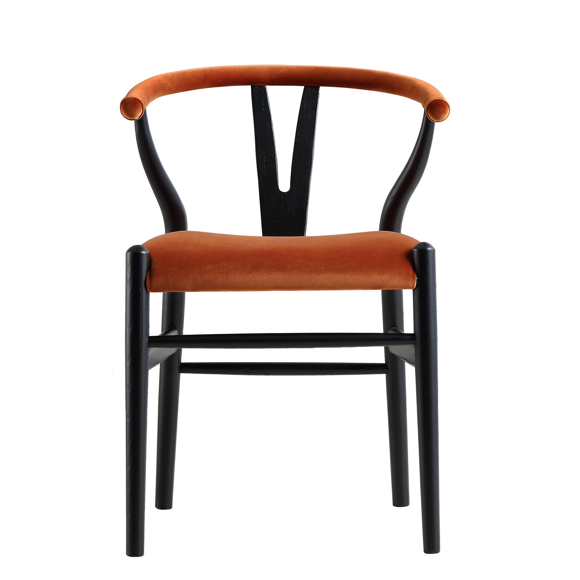 Hansel Wishbone Padded Dining Chair, Rust Velvet and Black Frame