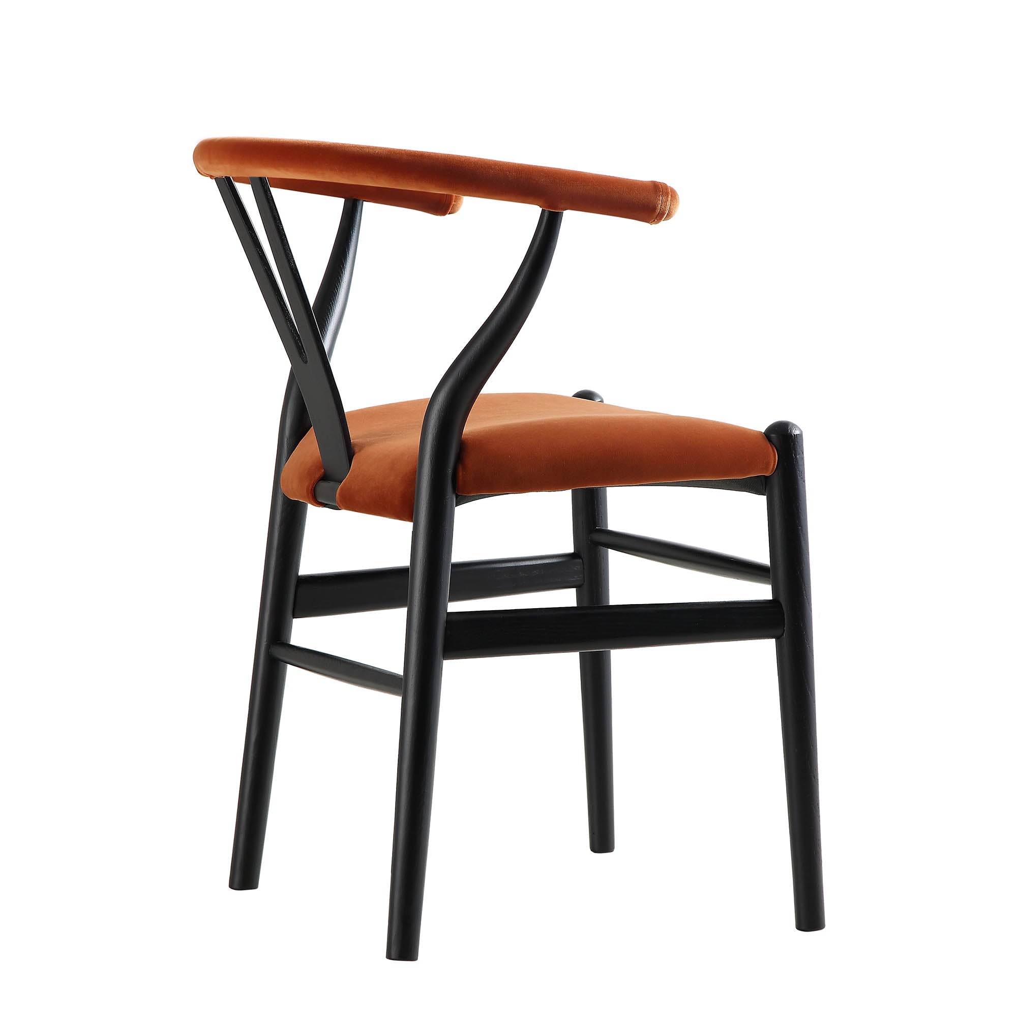 Hansel Wishbone Padded Dining Chair, Rust Velvet and Black Frame