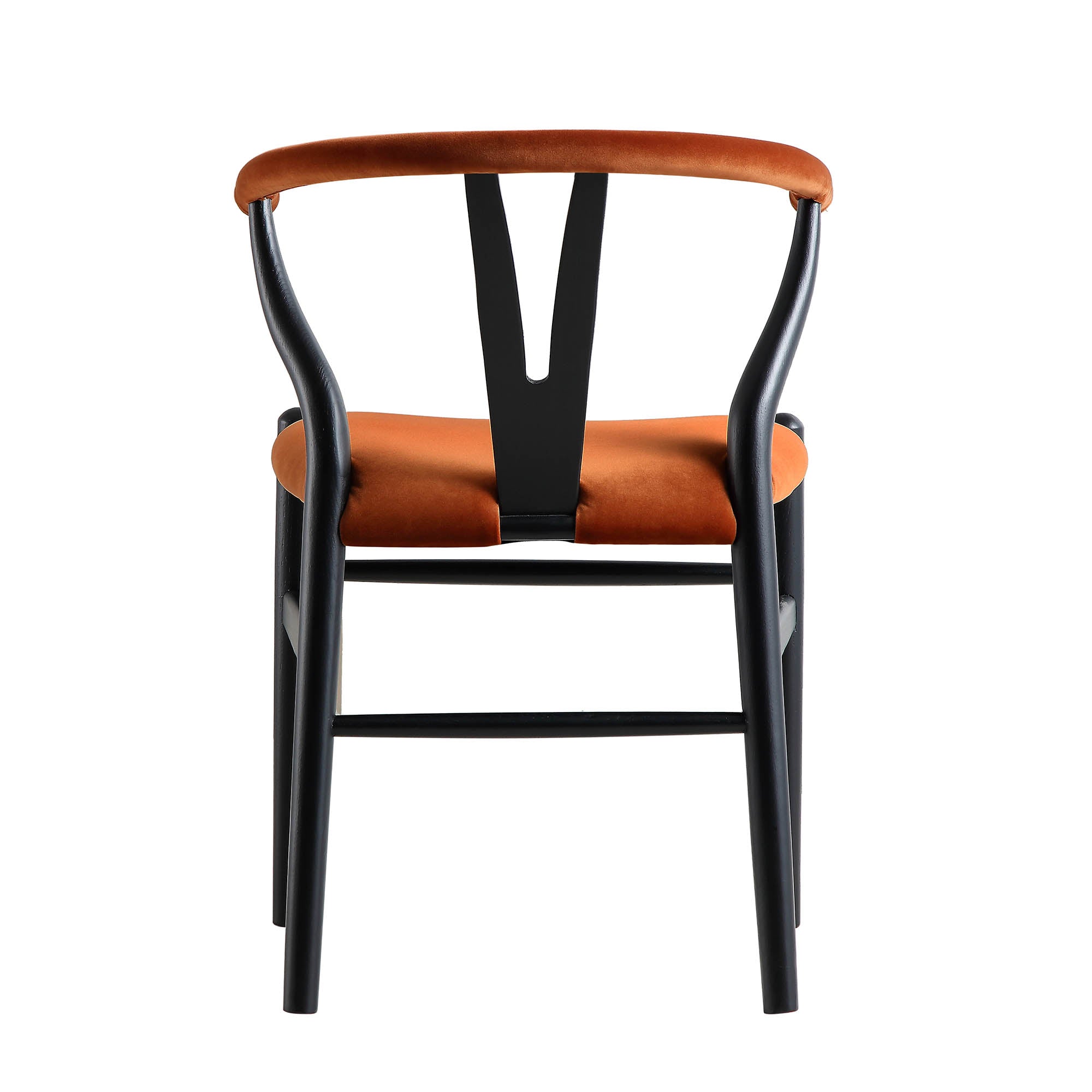 Hansel Wishbone Padded Dining Chair, Rust Velvet and Black Frame