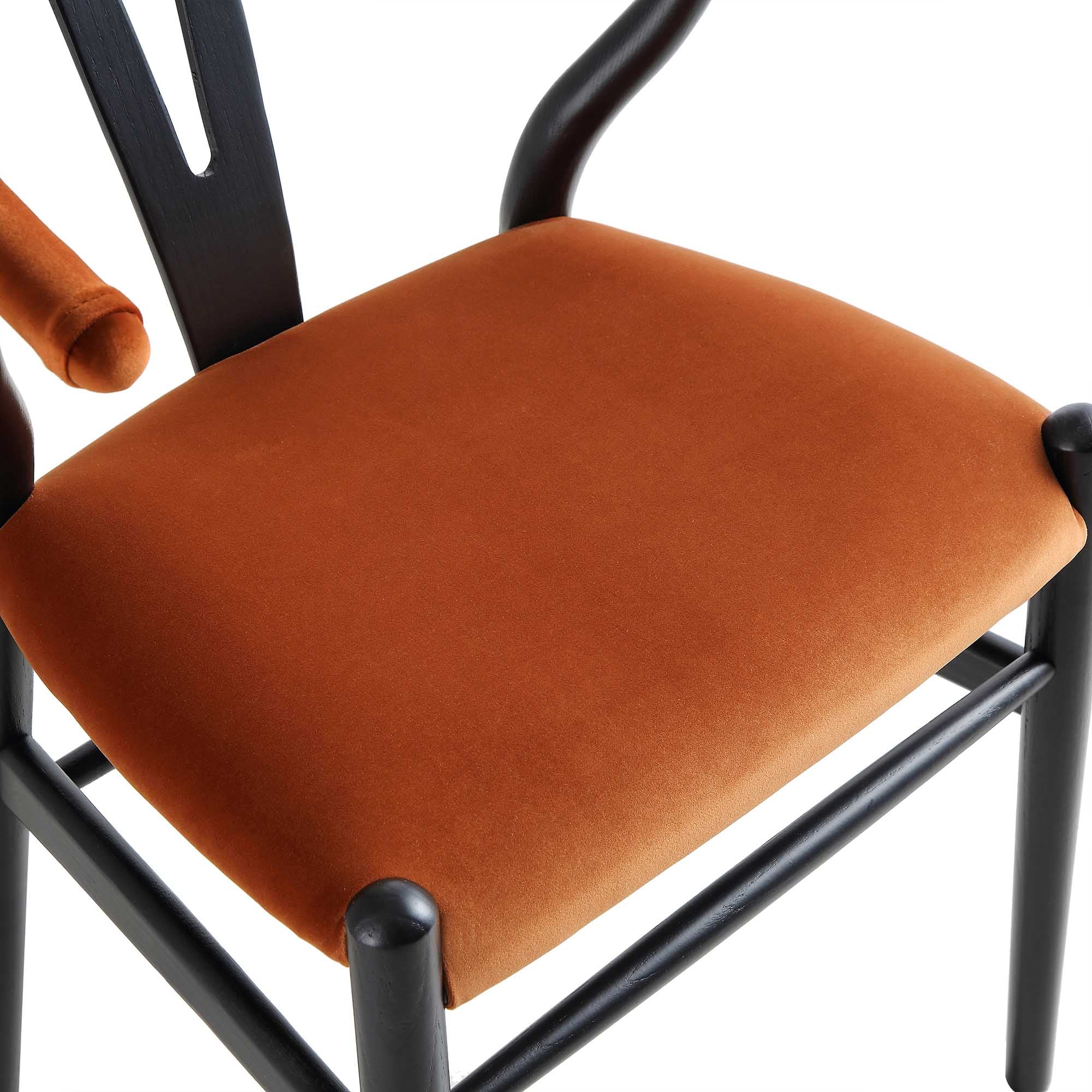 Hansel Wishbone Padded Dining Chair, Rust Velvet and Black Frame