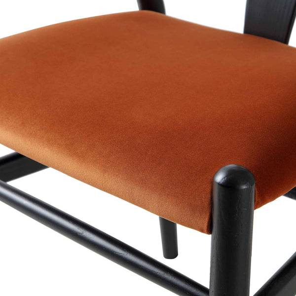 Hansel Wishbone Padded Dining Chair, Rust Velvet and Black Frame