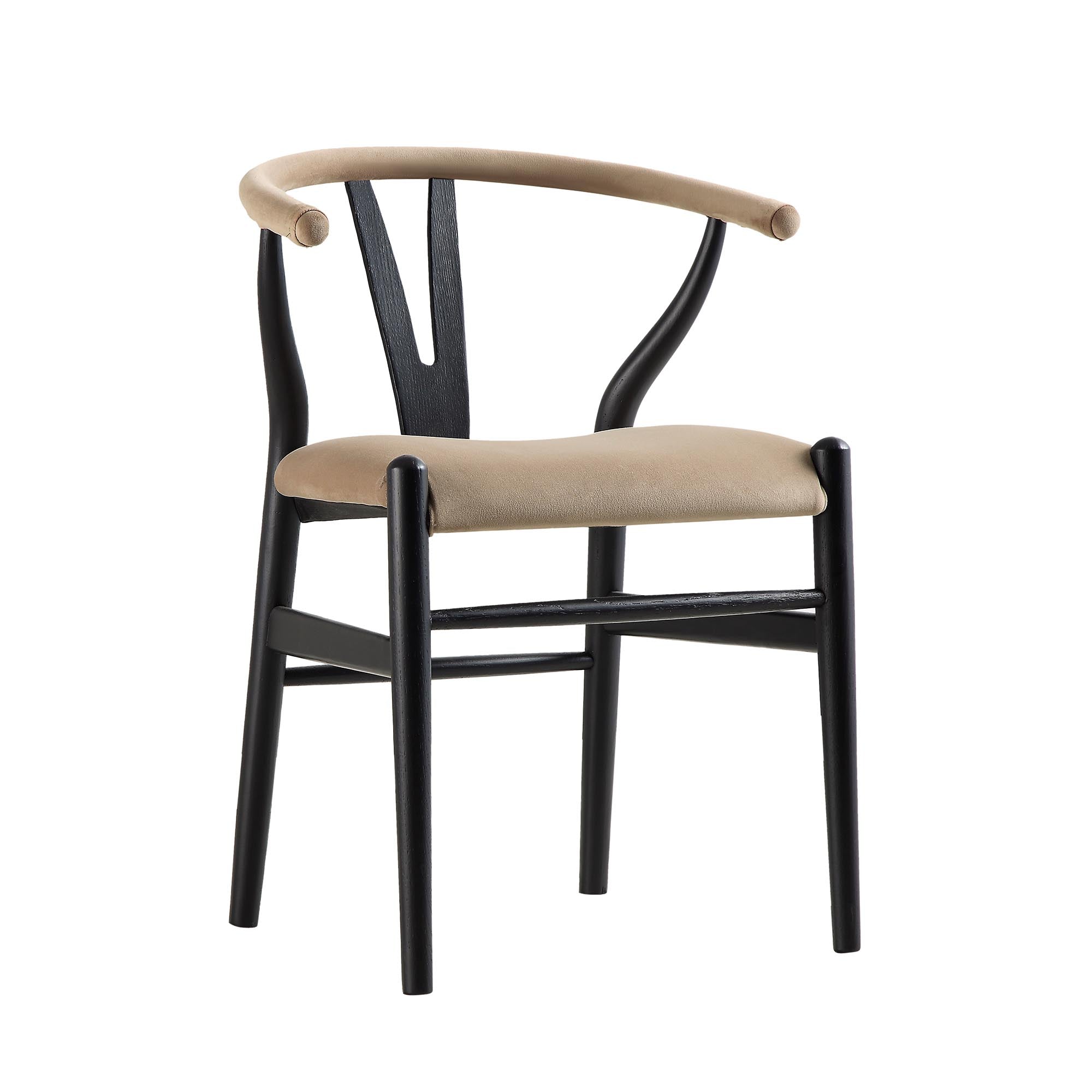 Hansel Wishbone Padded Dining Chair, Taupe Velvet and Black Frame