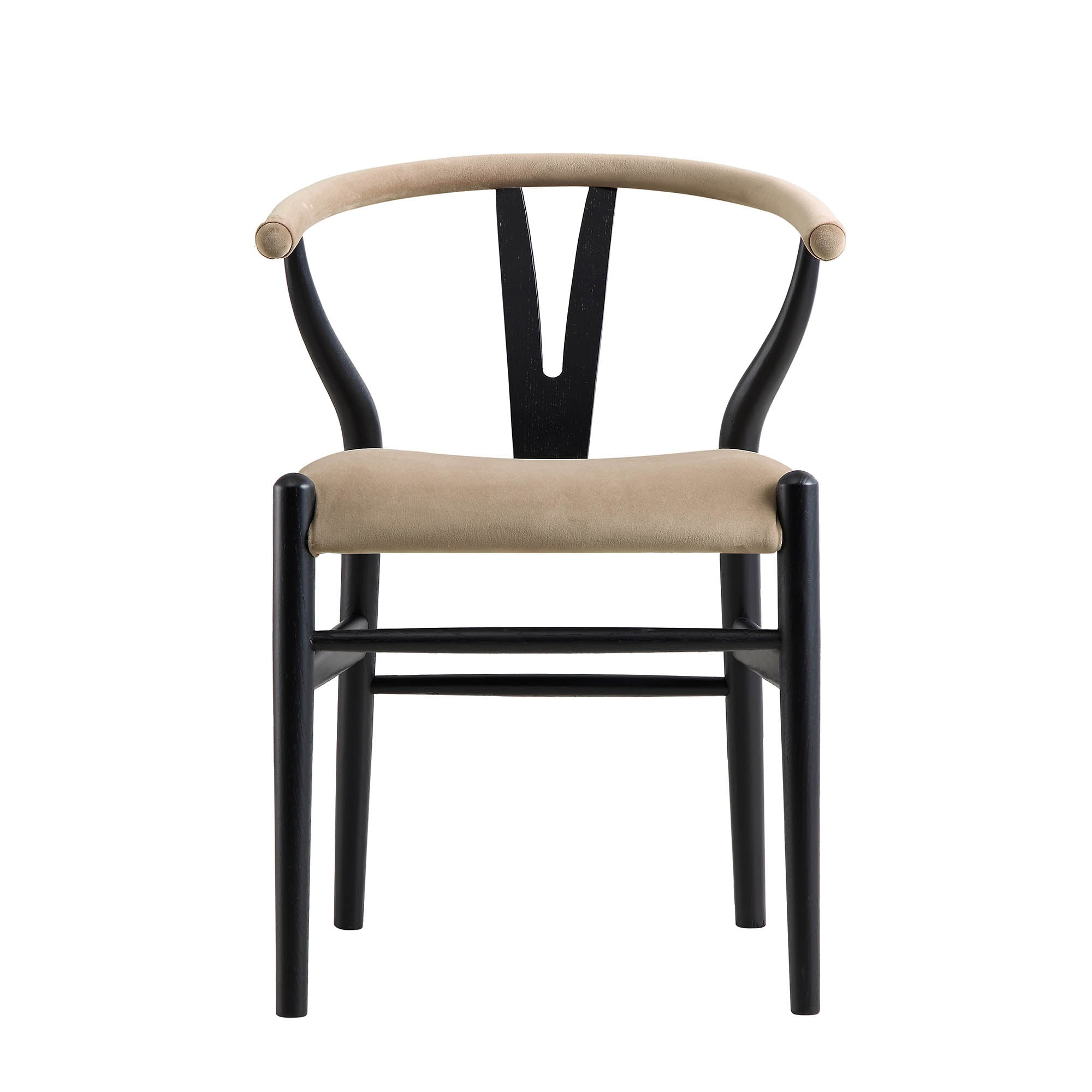 Hansel Wishbone Padded Dining Chair, Taupe Velvet and Black Frame