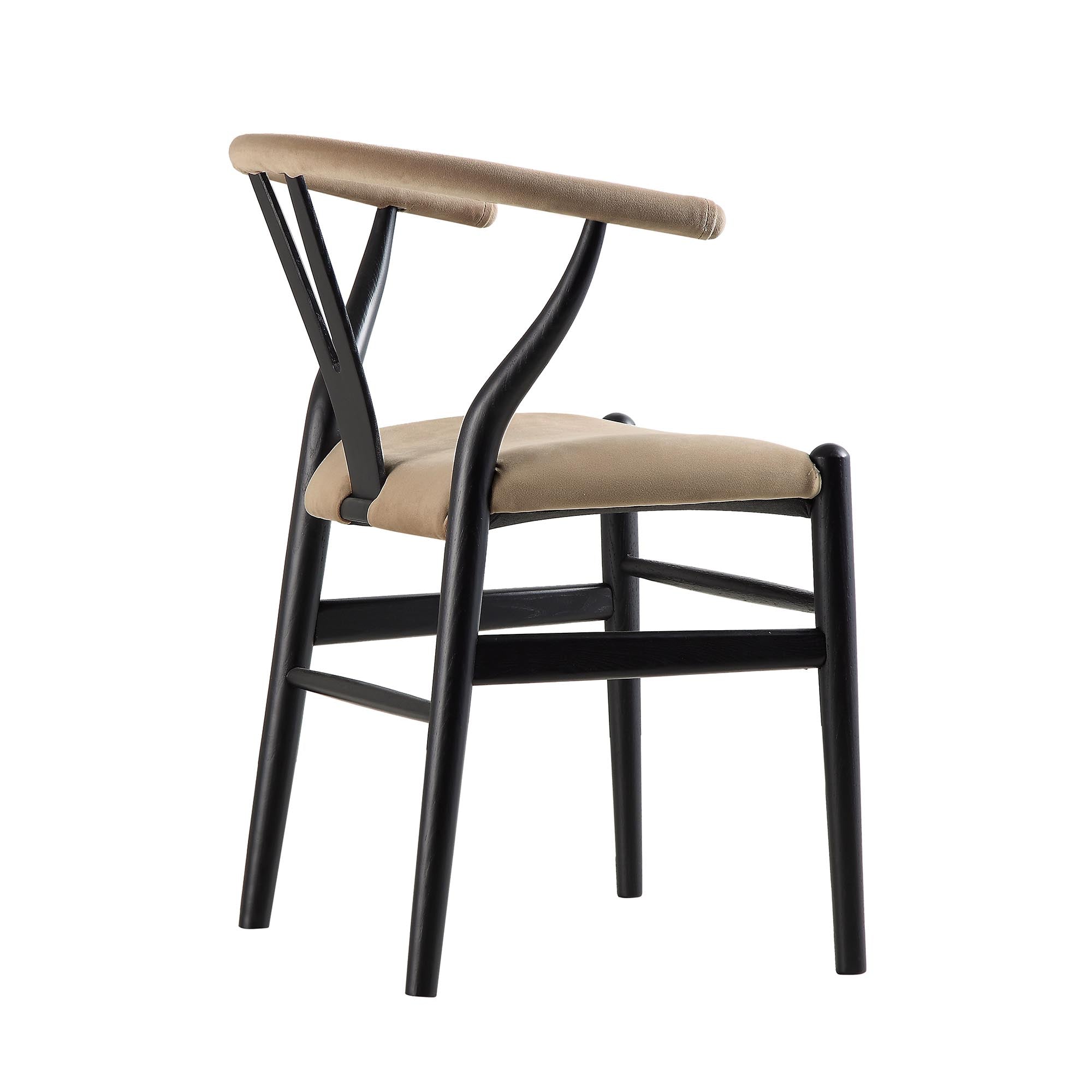 Hansel Wishbone Padded Dining Chair, Taupe Velvet and Black Frame