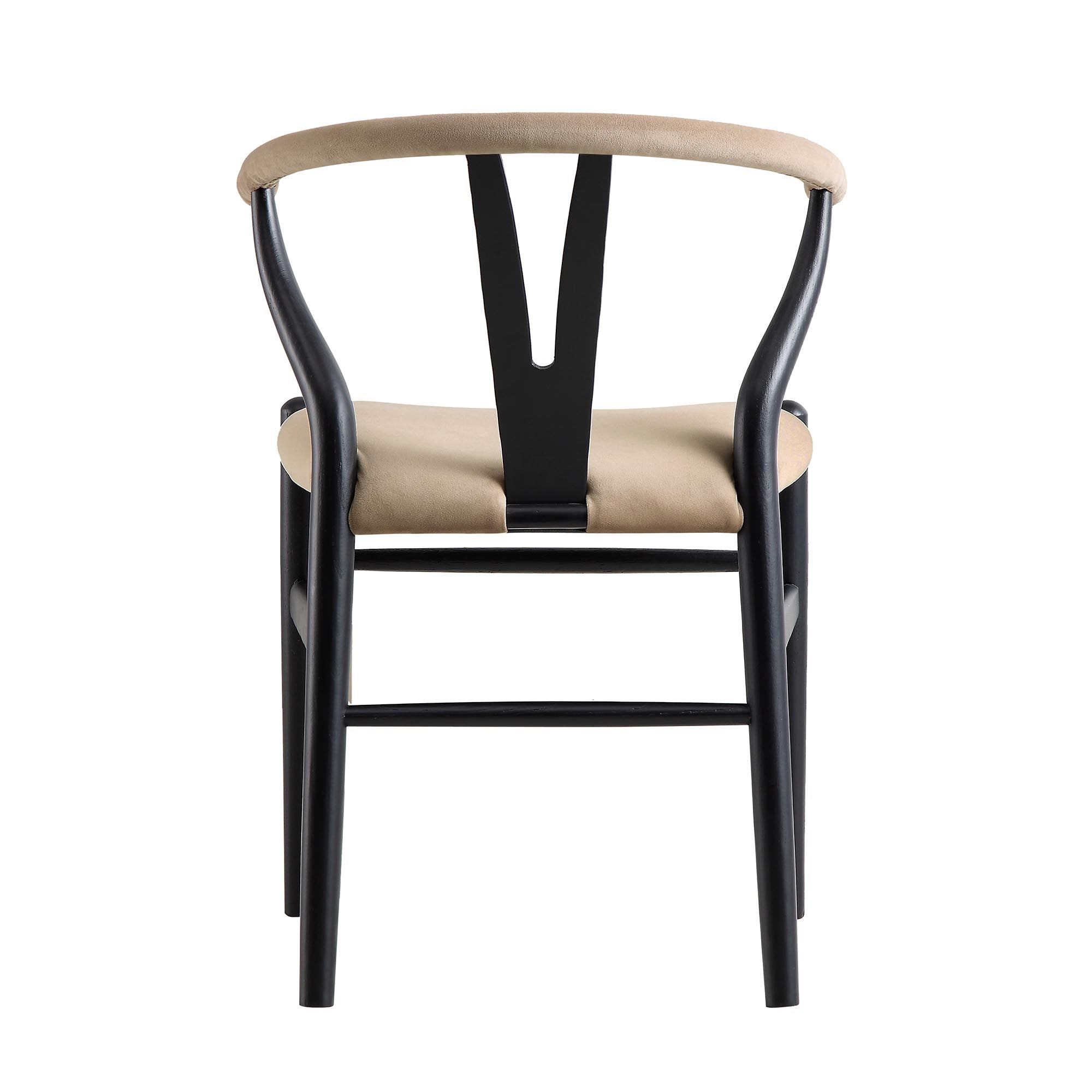 Hansel Wishbone Padded Dining Chair, Taupe Velvet and Black Frame