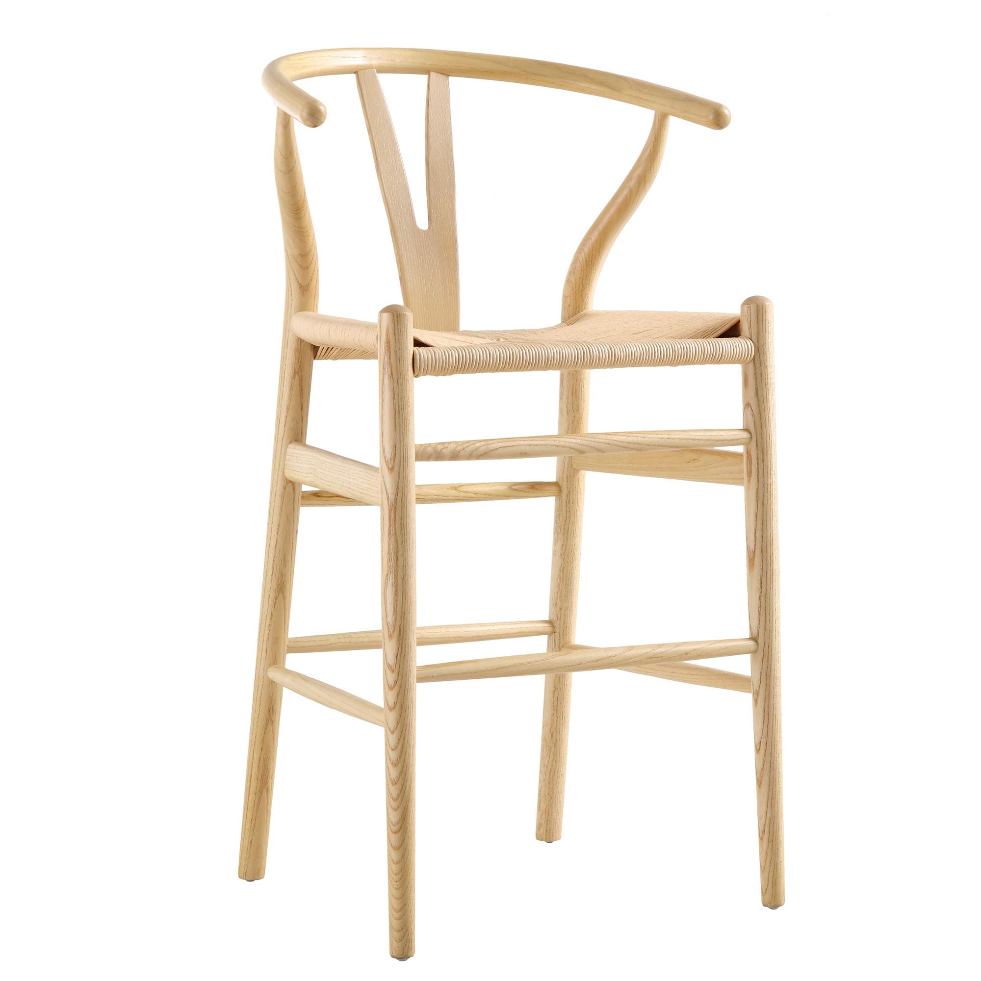 Hansel Wooden Natural Weave Wishbone Counter Stool, Natural Frame