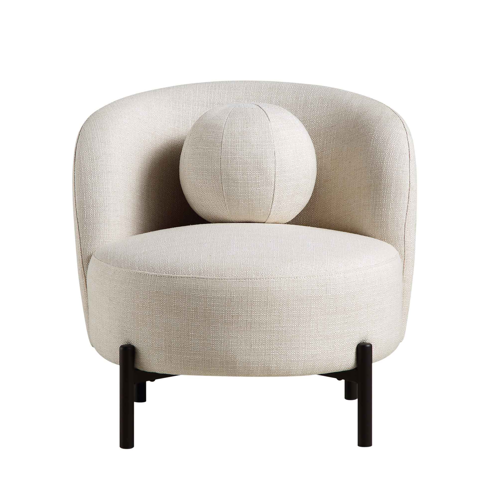 Amboise Armchair with Ball Cushion, Beige Linen Blend