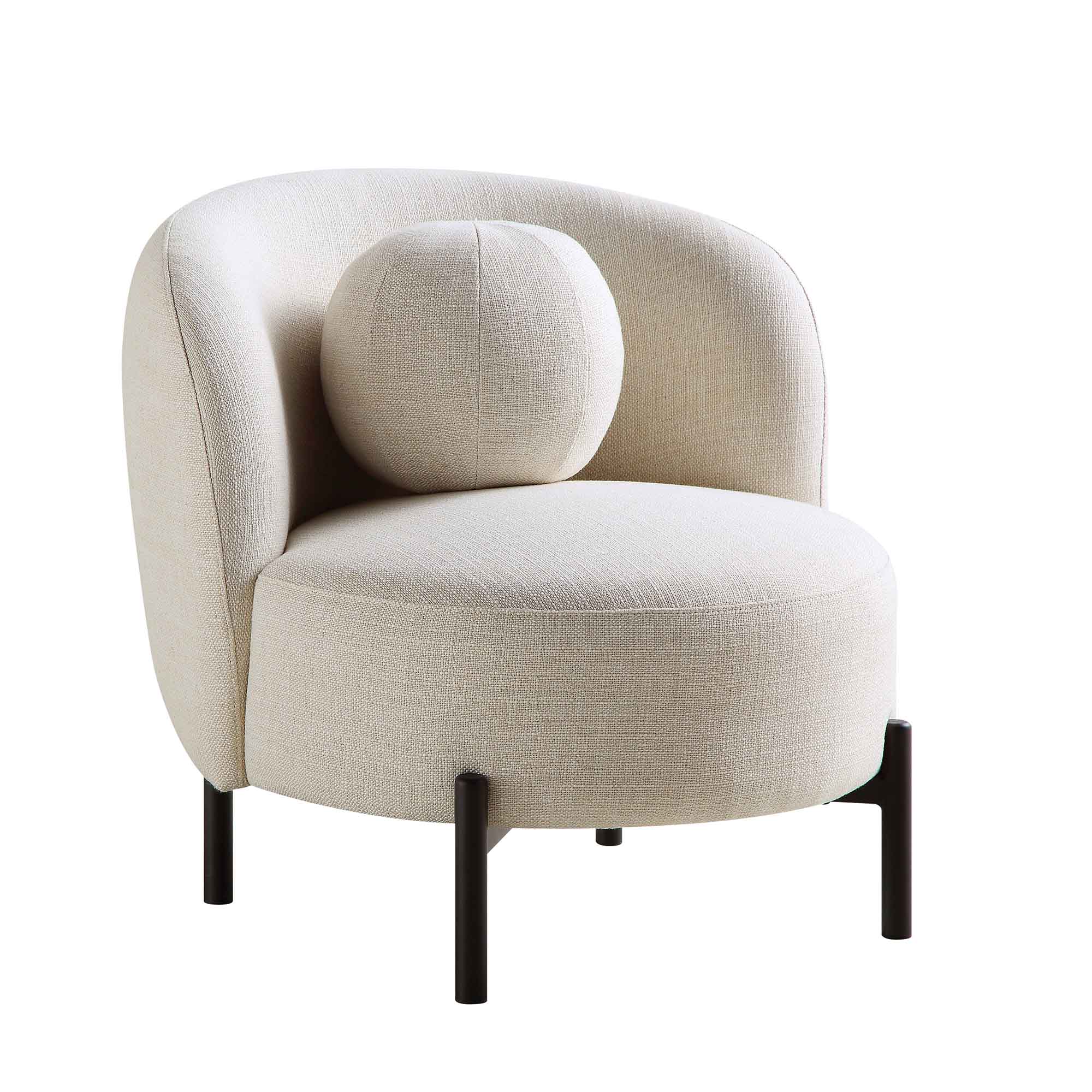 Amboise Armchair with Ball Cushion, Beige Linen Blend