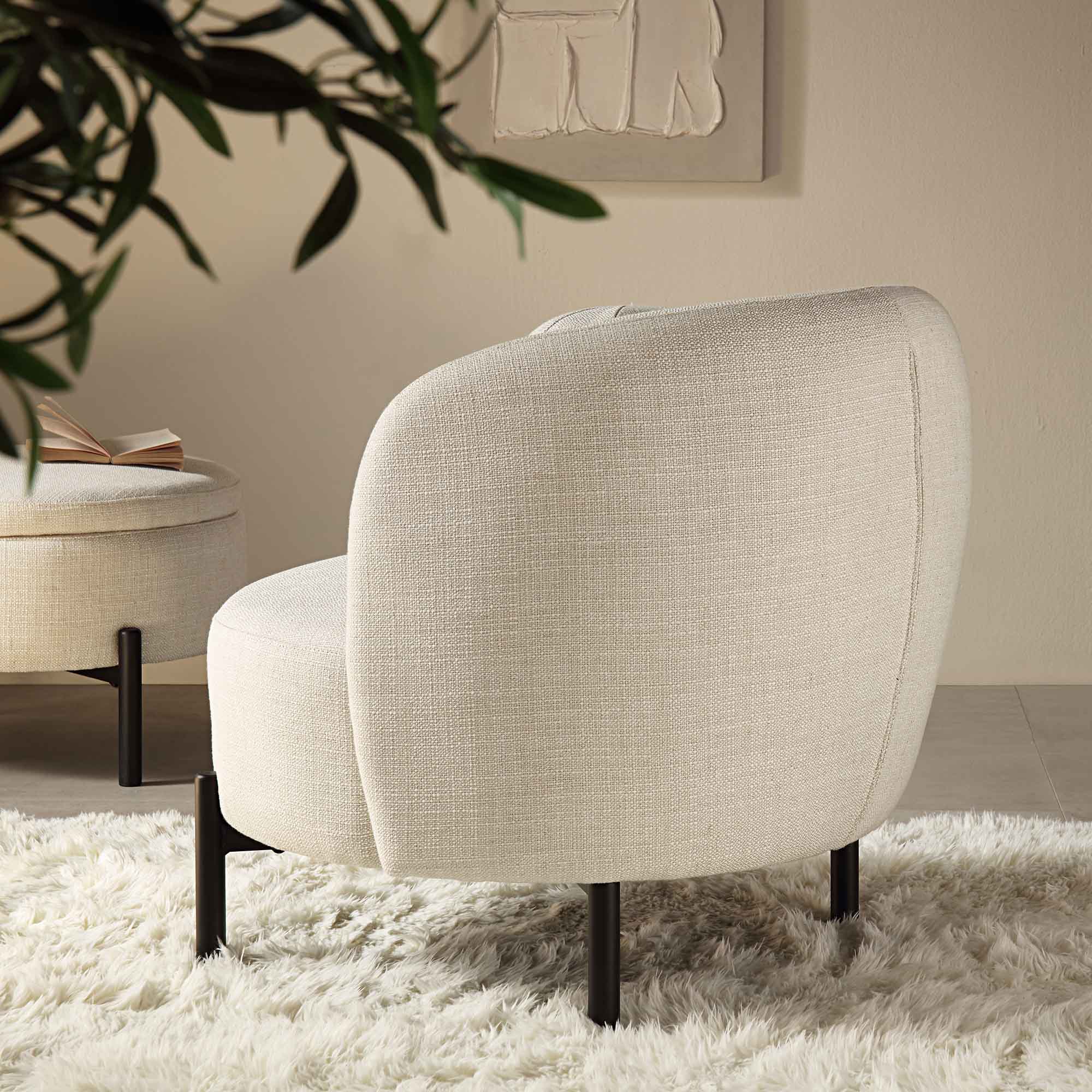 Amboise Armchair with Ball Cushion, Beige Linen Blend