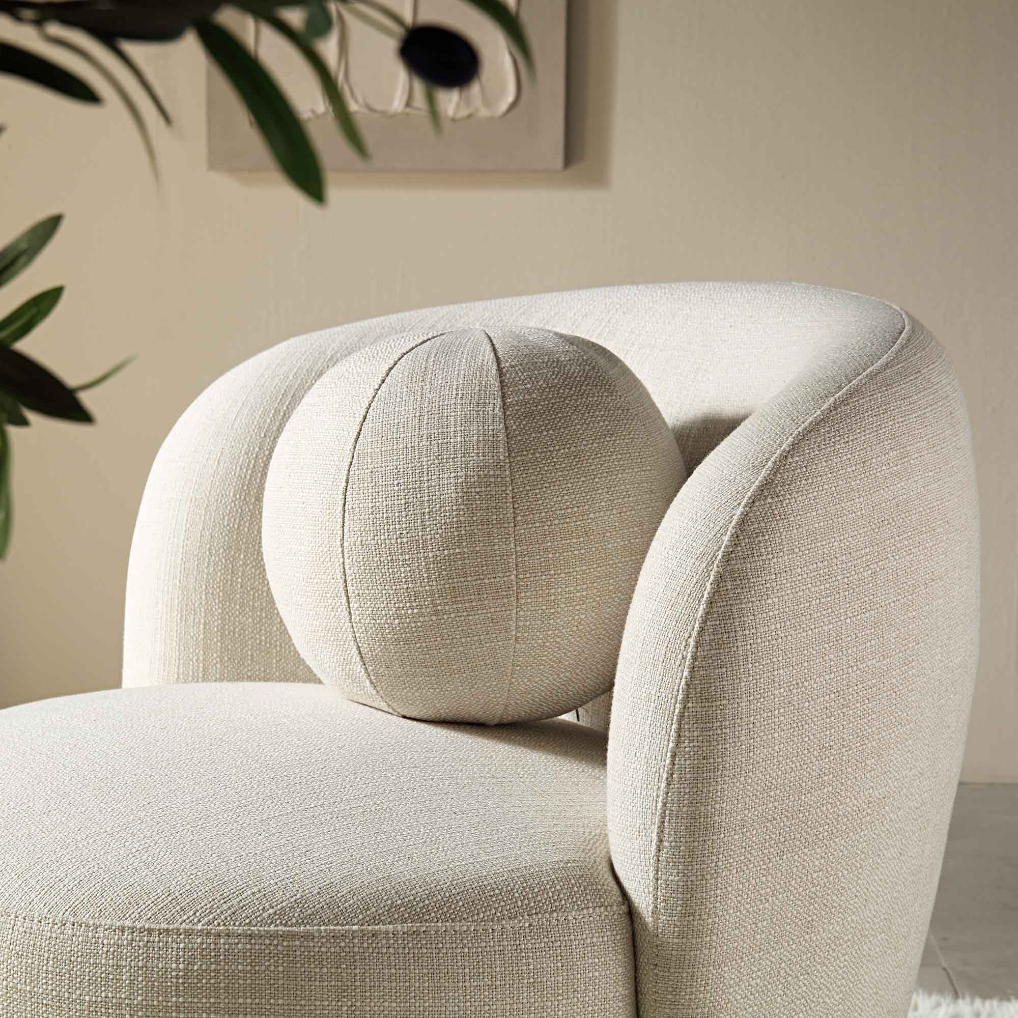 Amboise Armchair with Ball Cushion, Beige Linen Blend