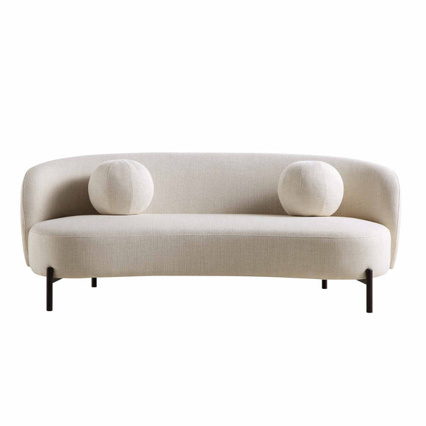 Amboise 3-Seater Curved Sofa with Ball Cushions, Beige Linen Blend