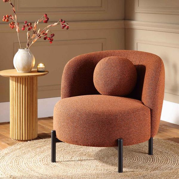 Amboise Armchair with Ball Cushion, Brick Boucle