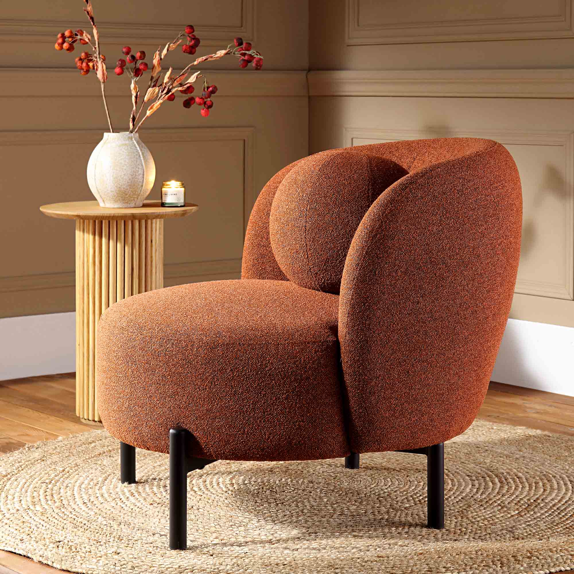 Amboise Armchair with Ball Cushion, Brick Boucle