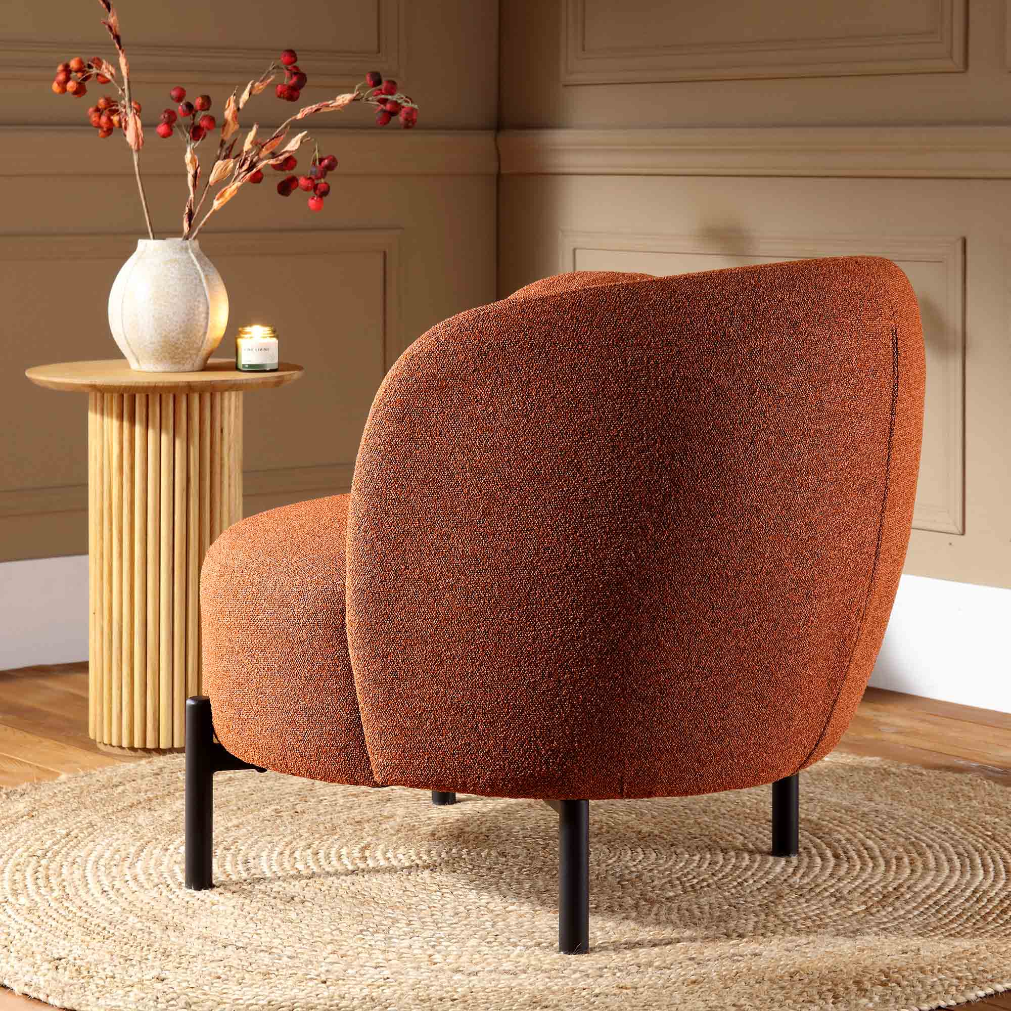 Amboise Armchair with Ball Cushion, Brick Boucle