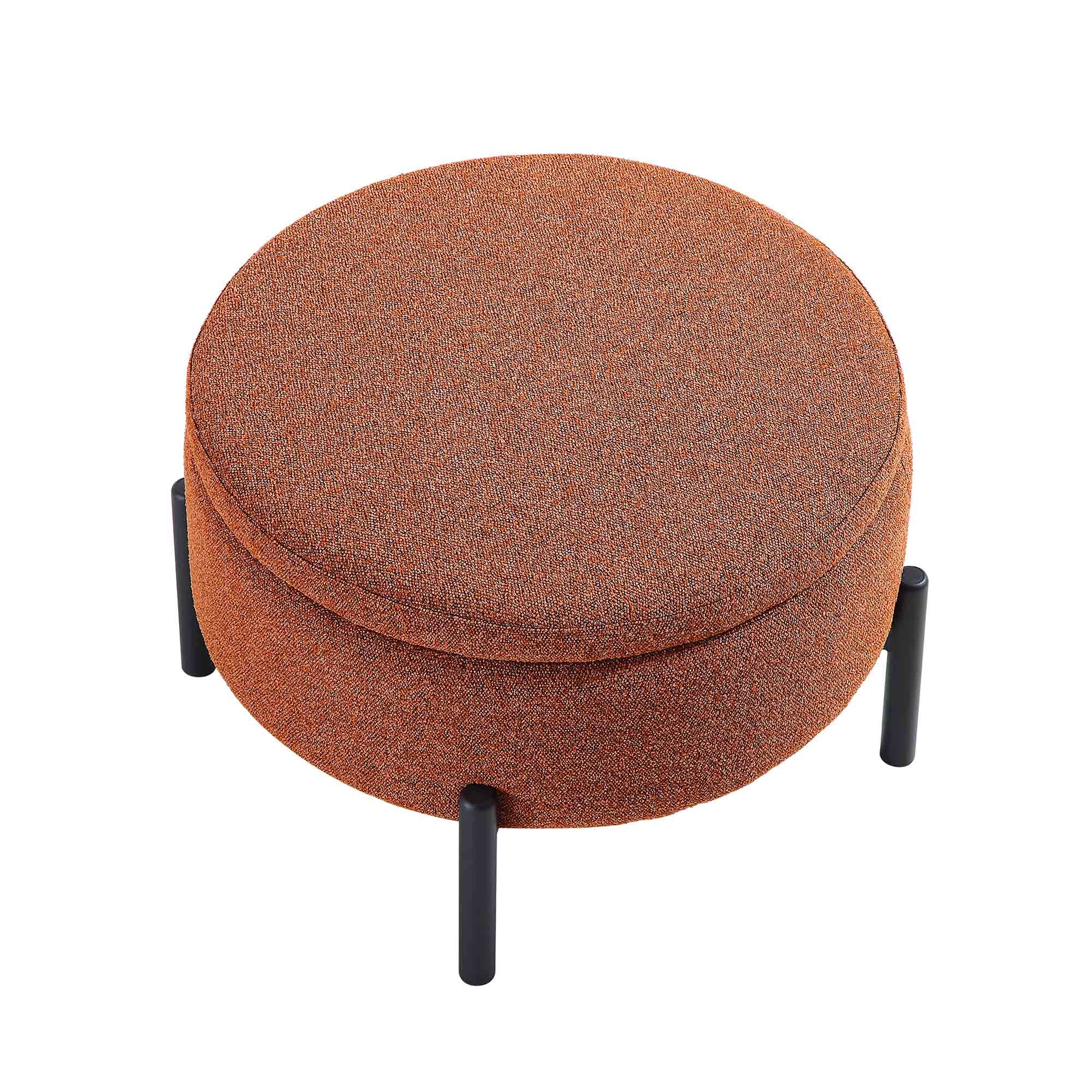 Amboise Round Storage Pouffe, Brick Boucle