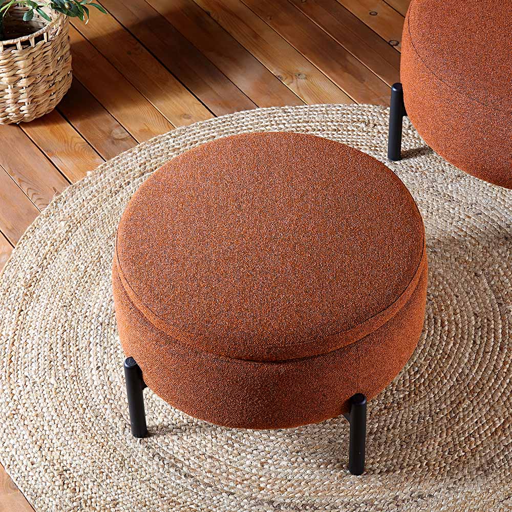 Amboise Round Storage Pouffe, Brick Boucle