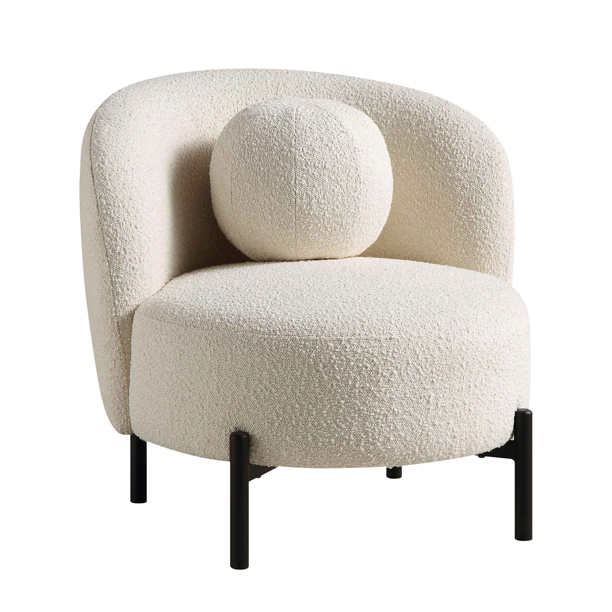 Amboise Armchair with Ball Cushion, Ecru Boucle