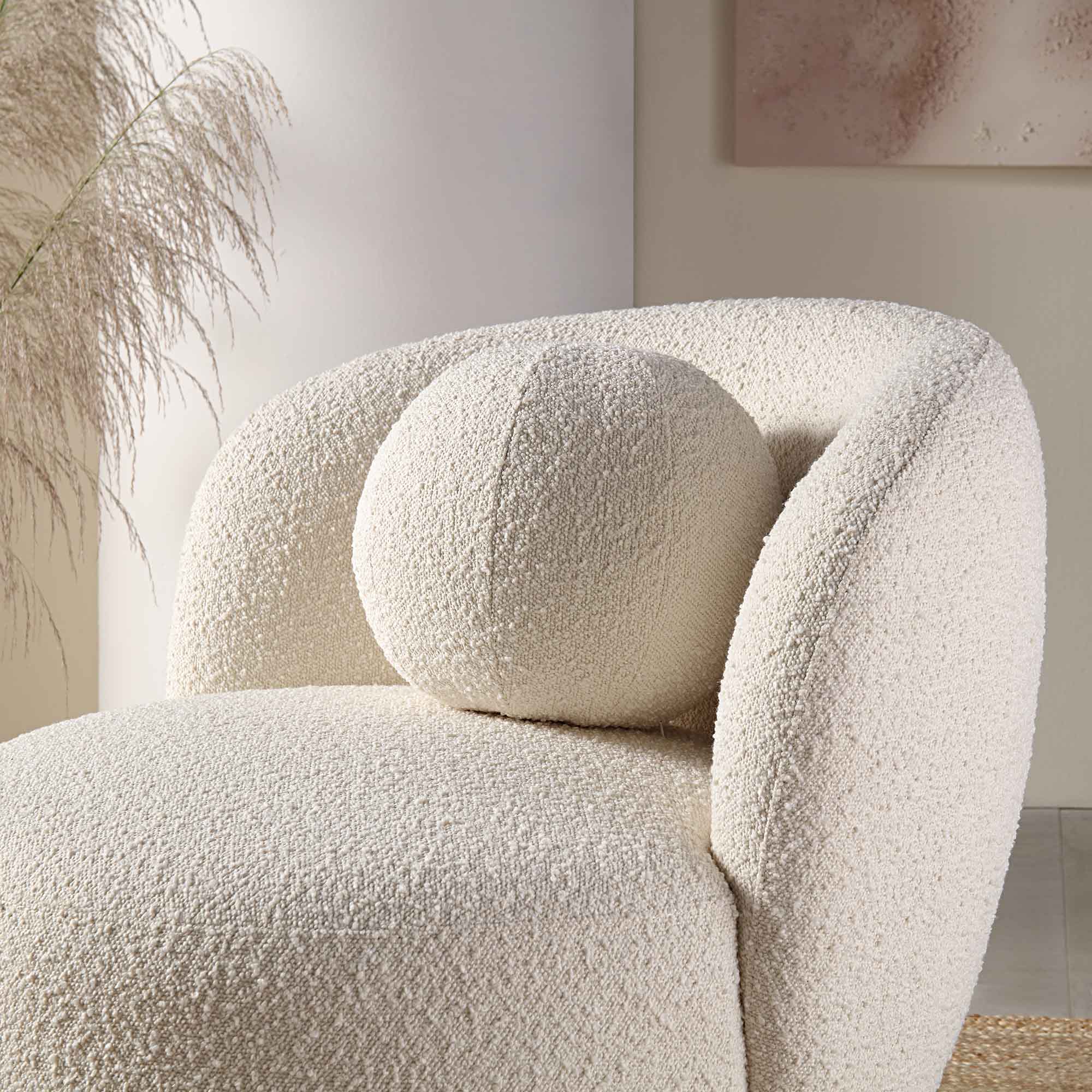 Amboise Armchair with Ball Cushion, Ecru Boucle