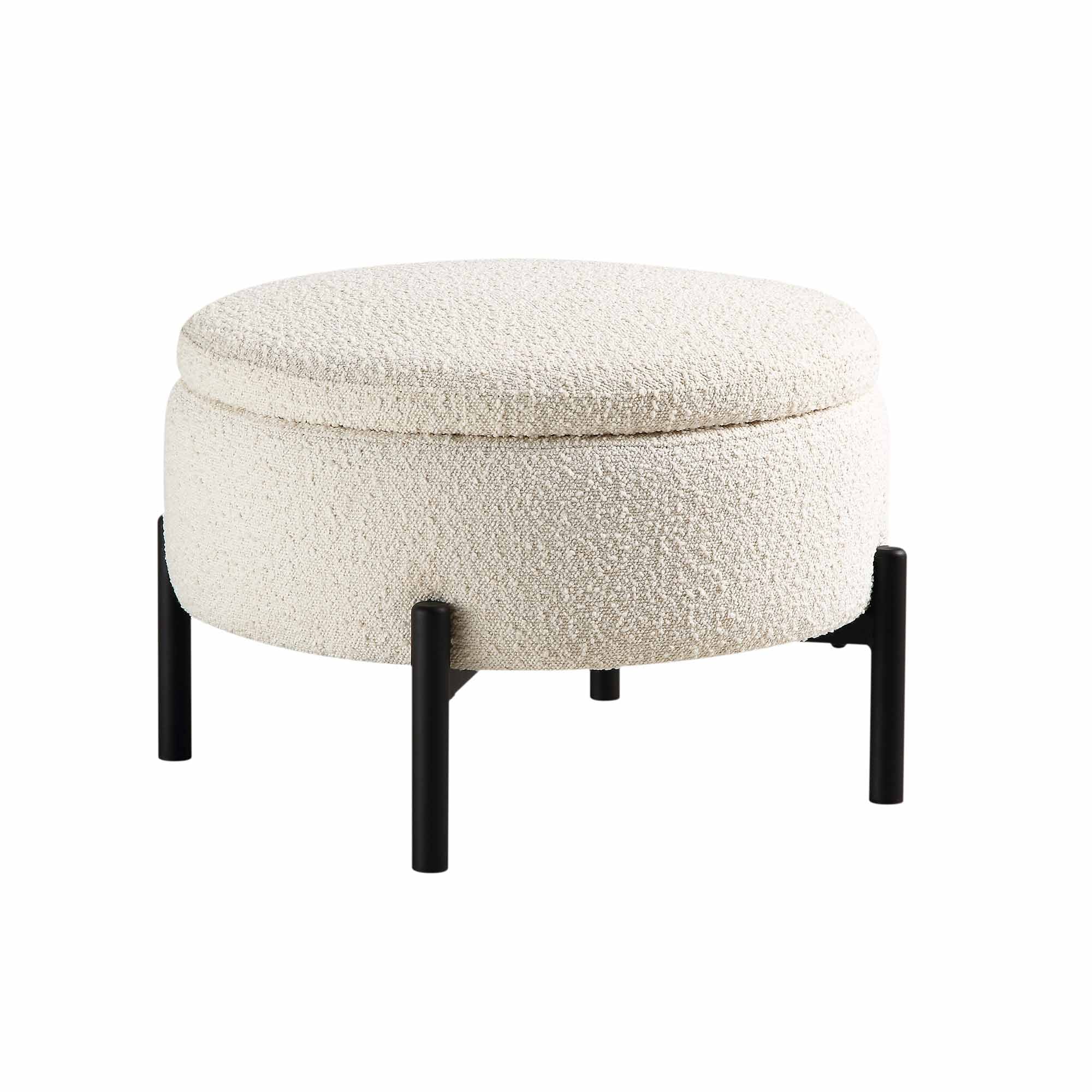 Amboise Round Storage Pouffe, Ecru Boucle