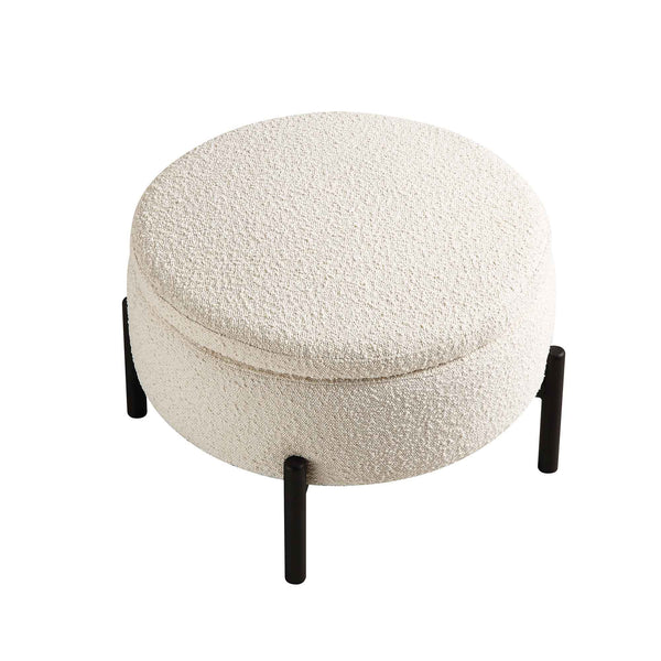 Amboise Round Storage Pouffe, Ecru Boucle