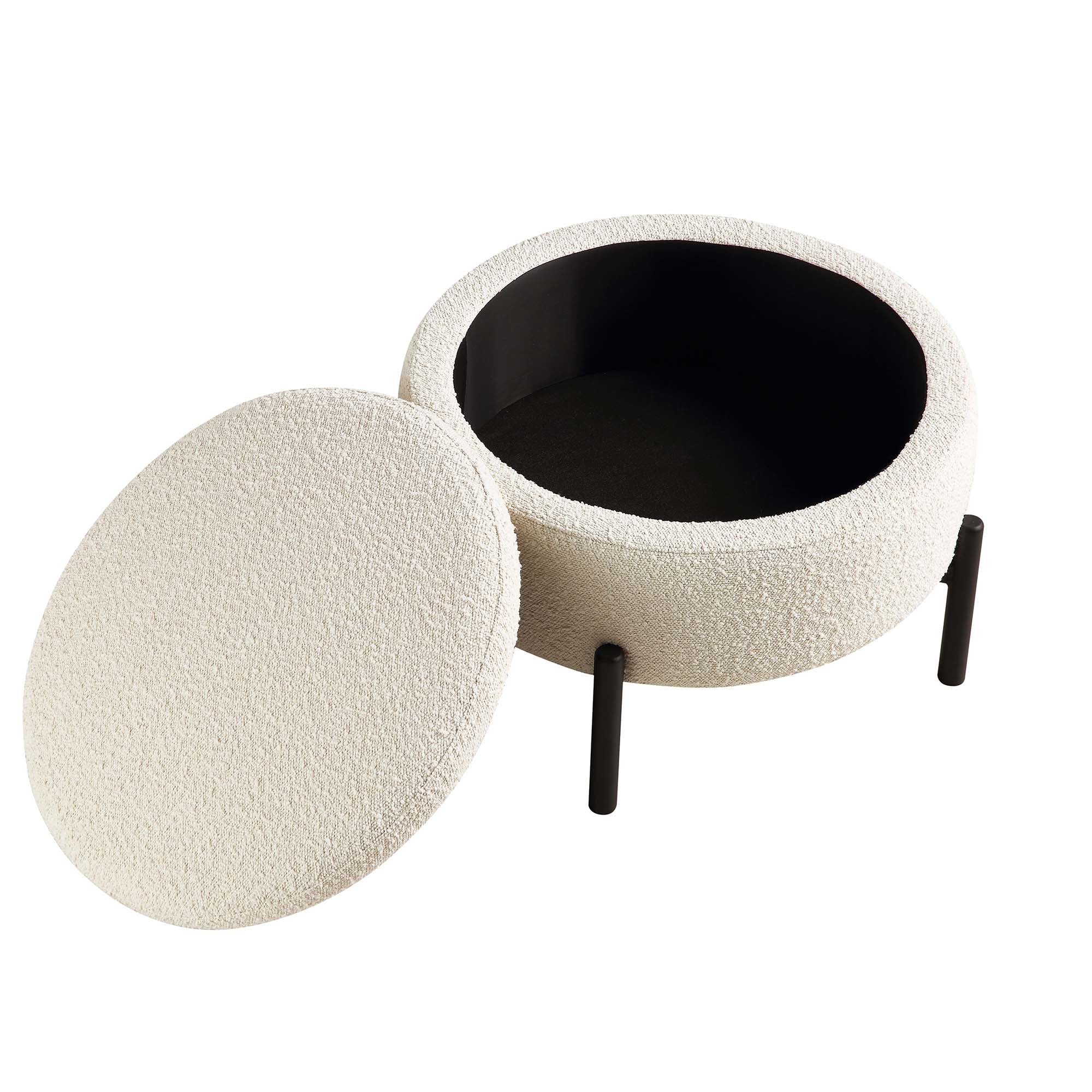 Amboise Round Storage Pouffe, Ecru Boucle