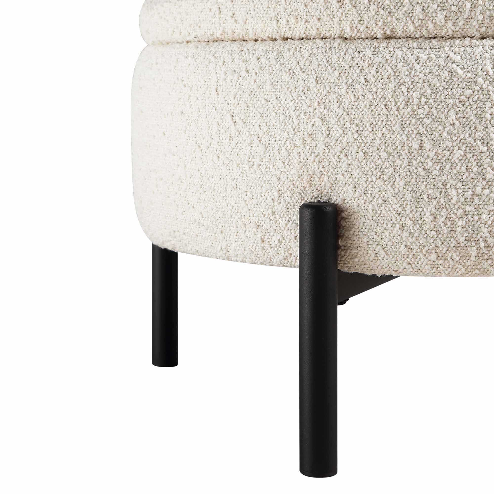 Amboise Round Storage Pouffe, Ecru Boucle