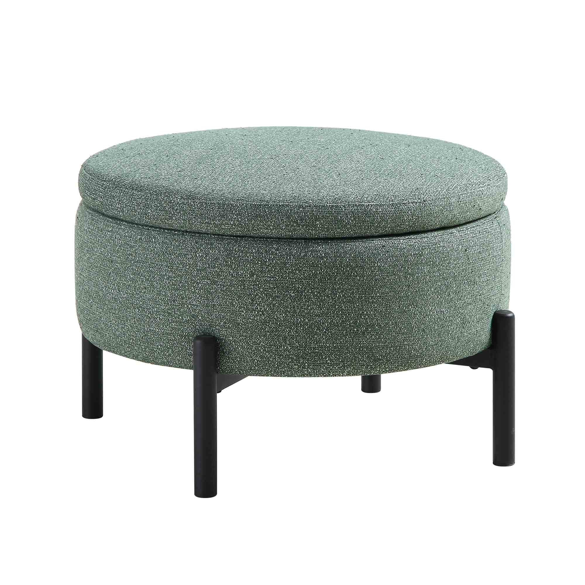 Amboise Round Storage Pouffe, Spruce Green Textured Fabric