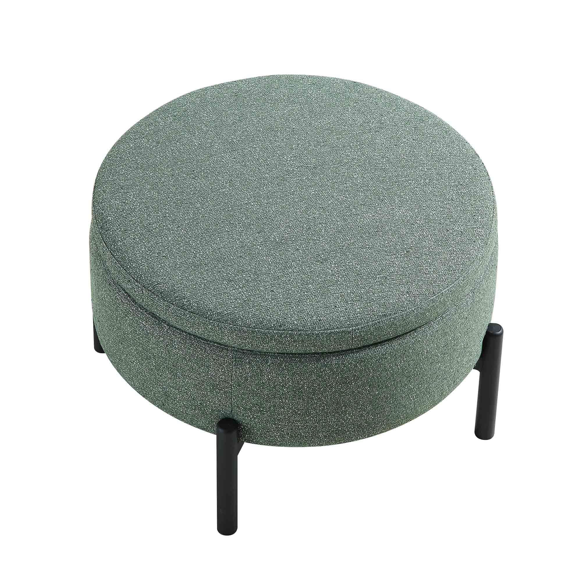 Amboise Round Storage Pouffe, Spruce Green Textured Fabric