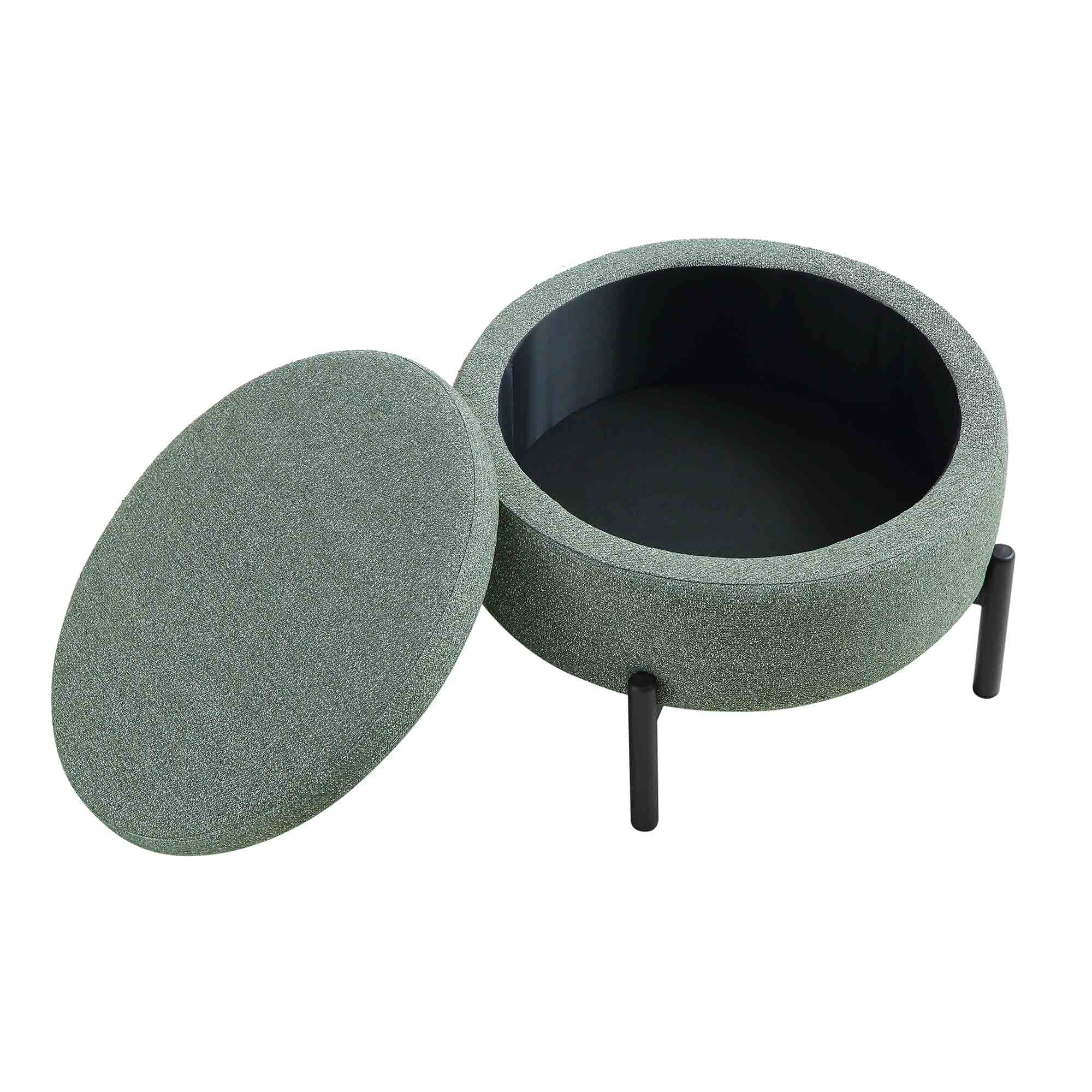 Amboise Round Storage Pouffe, Spruce Green Textured Fabric