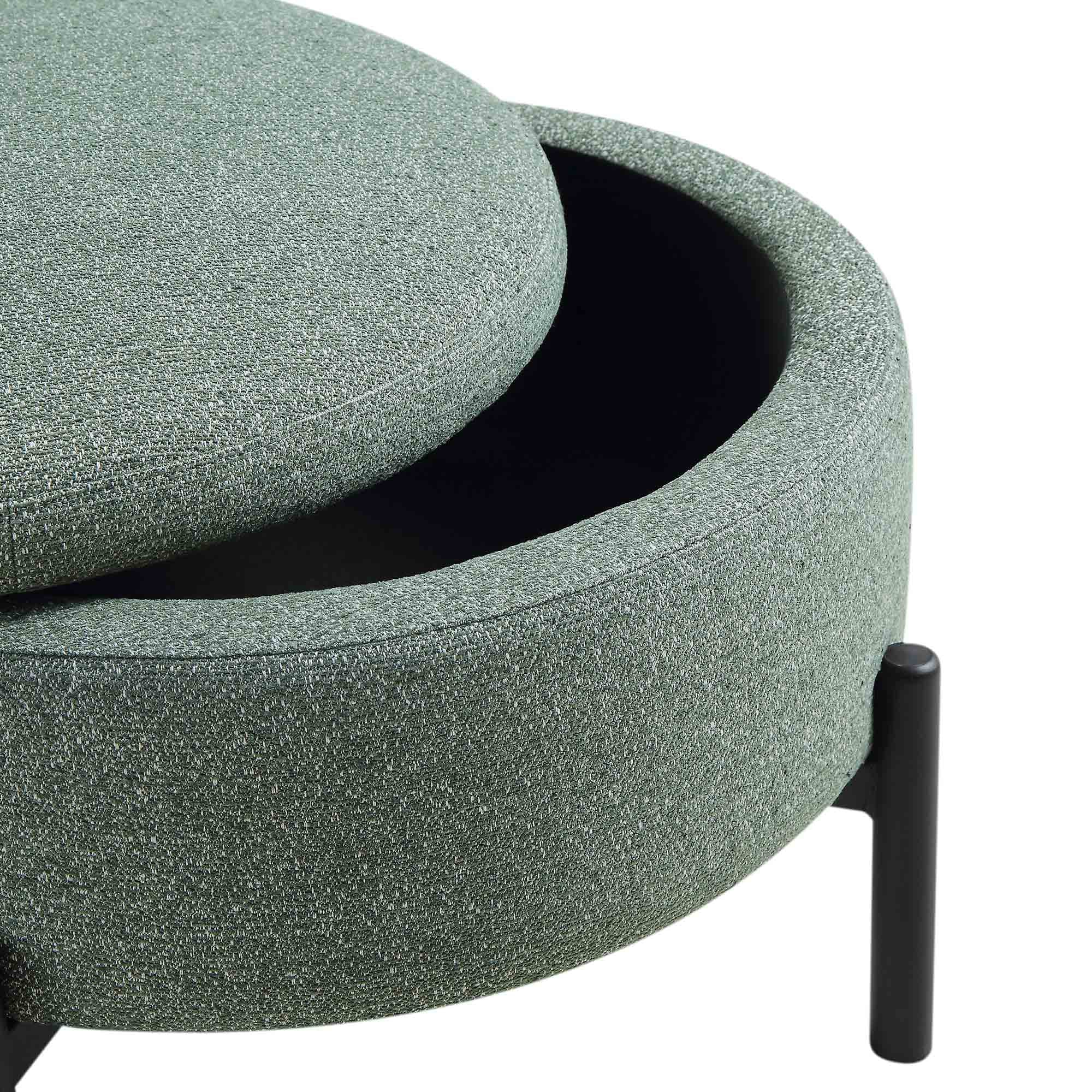 Amboise Round Storage Pouffe, Spruce Green Textured Fabric