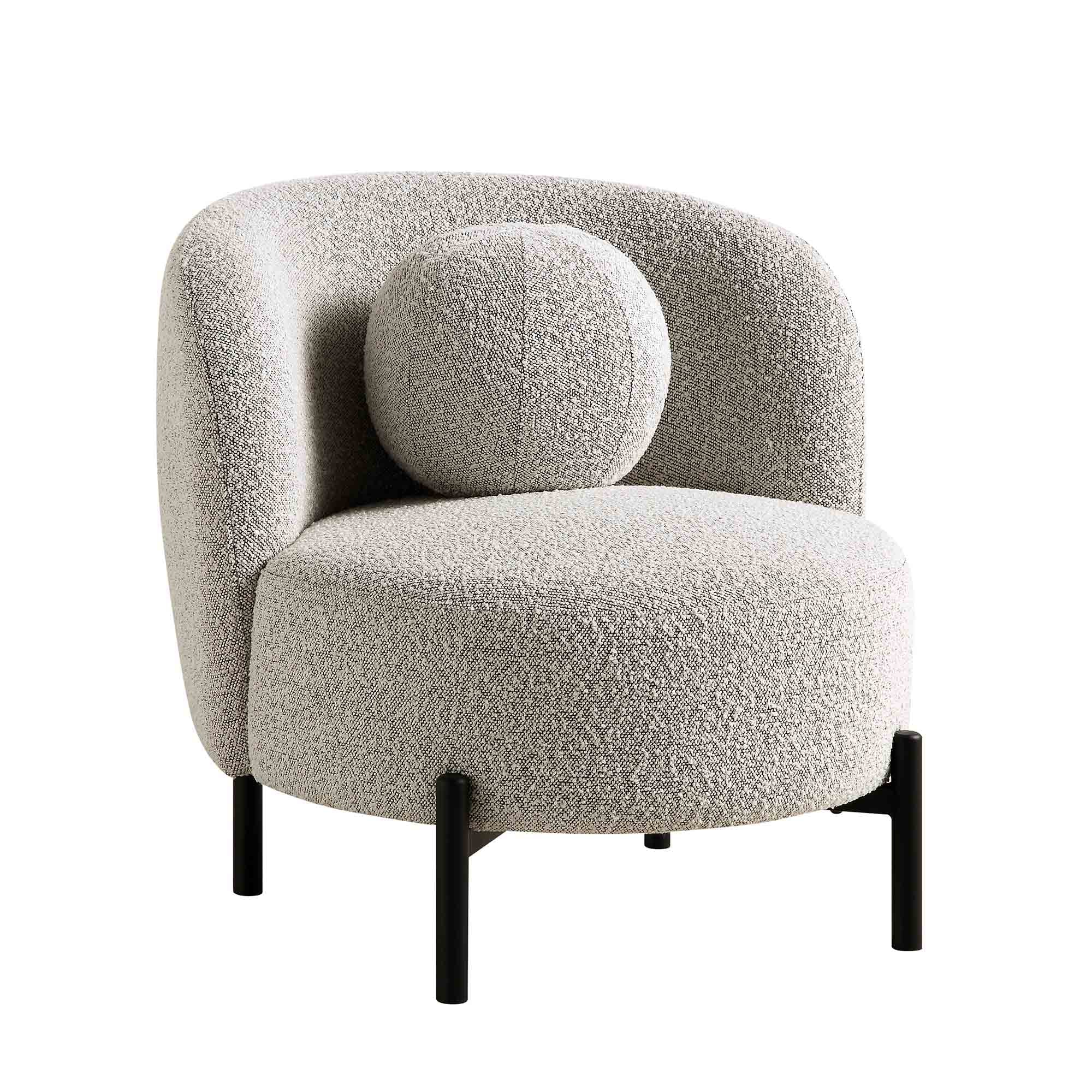 Amboise Armchair with Ball Cushion, Mist Grey Boucle