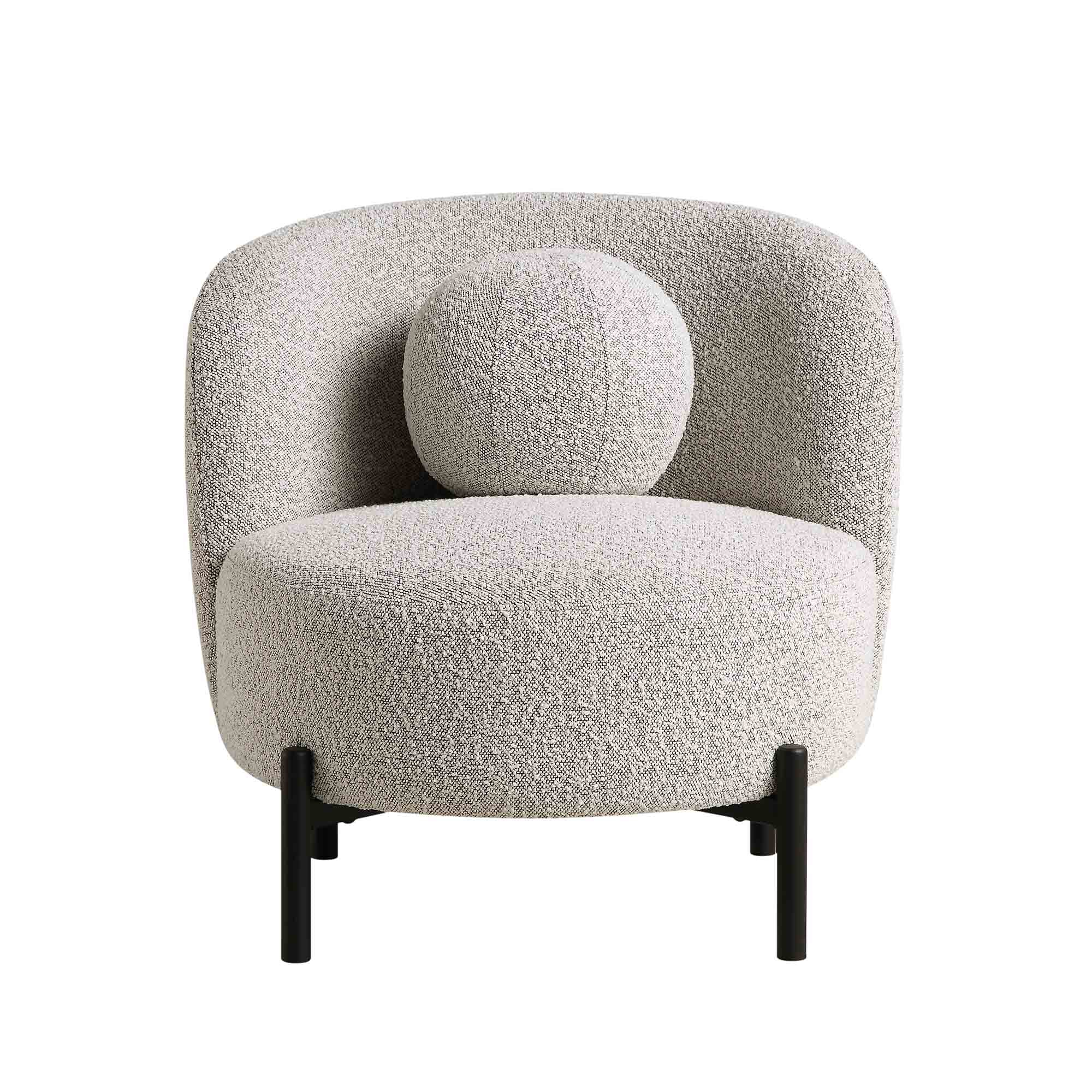 Amboise Armchair with Ball Cushion, Mist Grey Boucle