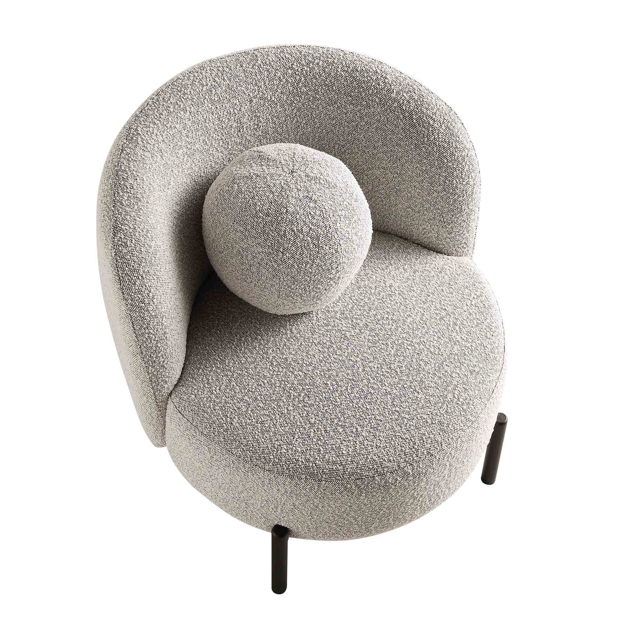 Amboise Armchair with Ball Cushion, Mist Grey Boucle