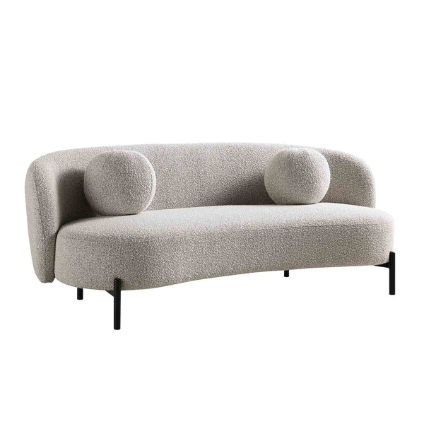 Amboise 3-Seater Curved Sofa with Ball Cushions, Mist Grey Boucle