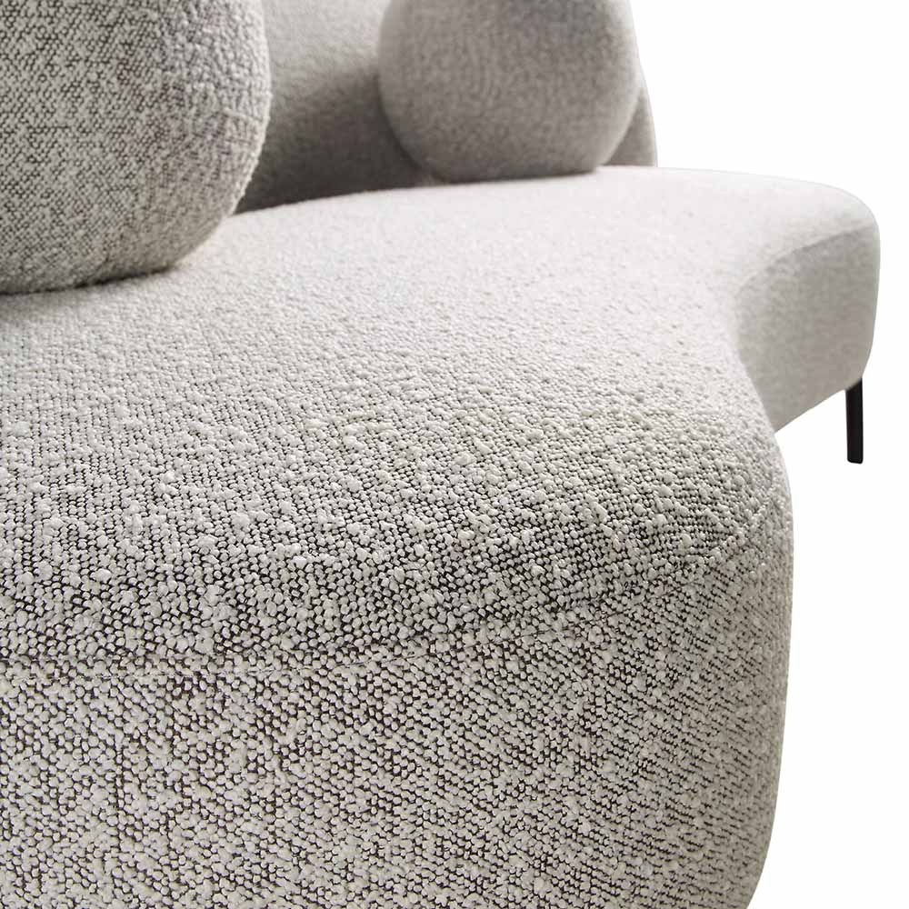 Amboise 3-Seater Curved Sofa with Ball Cushions, Mist Grey Boucle