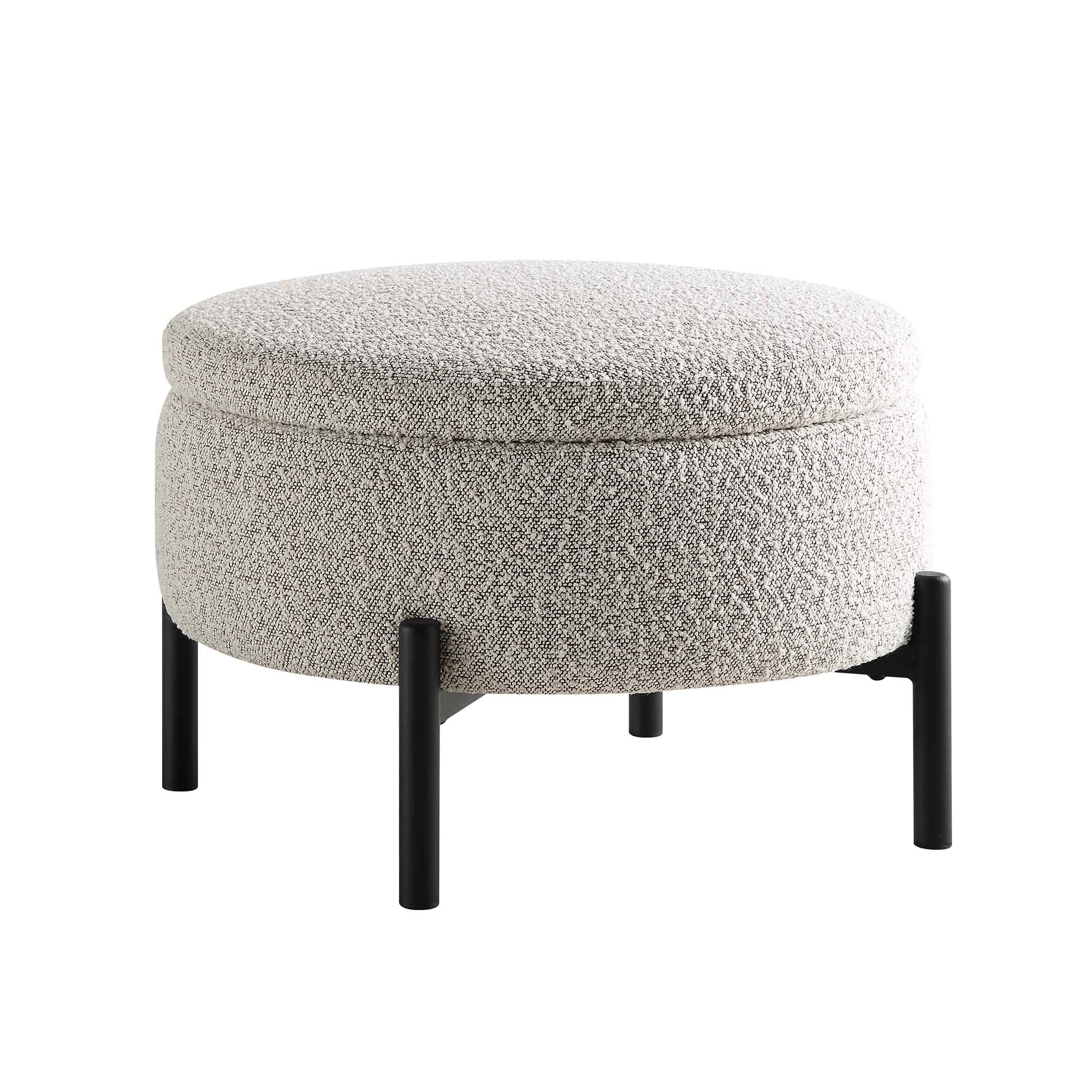 Amboise Round Storage Pouffe, Mist Grey Boucle