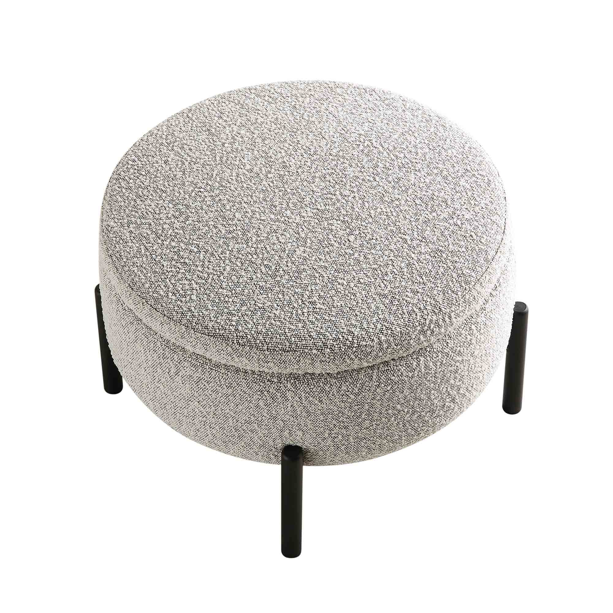 Amboise Round Storage Pouffe, Mist Grey Boucle