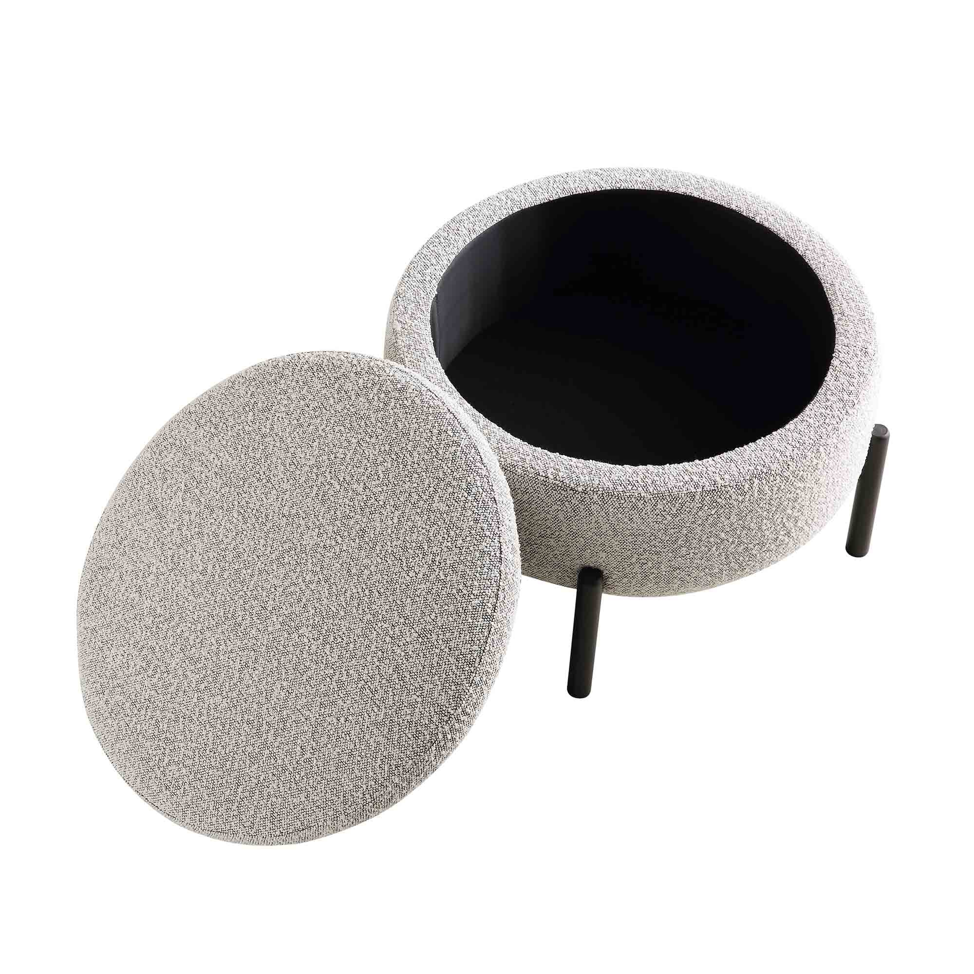 Amboise Round Storage Pouffe, Mist Grey Boucle