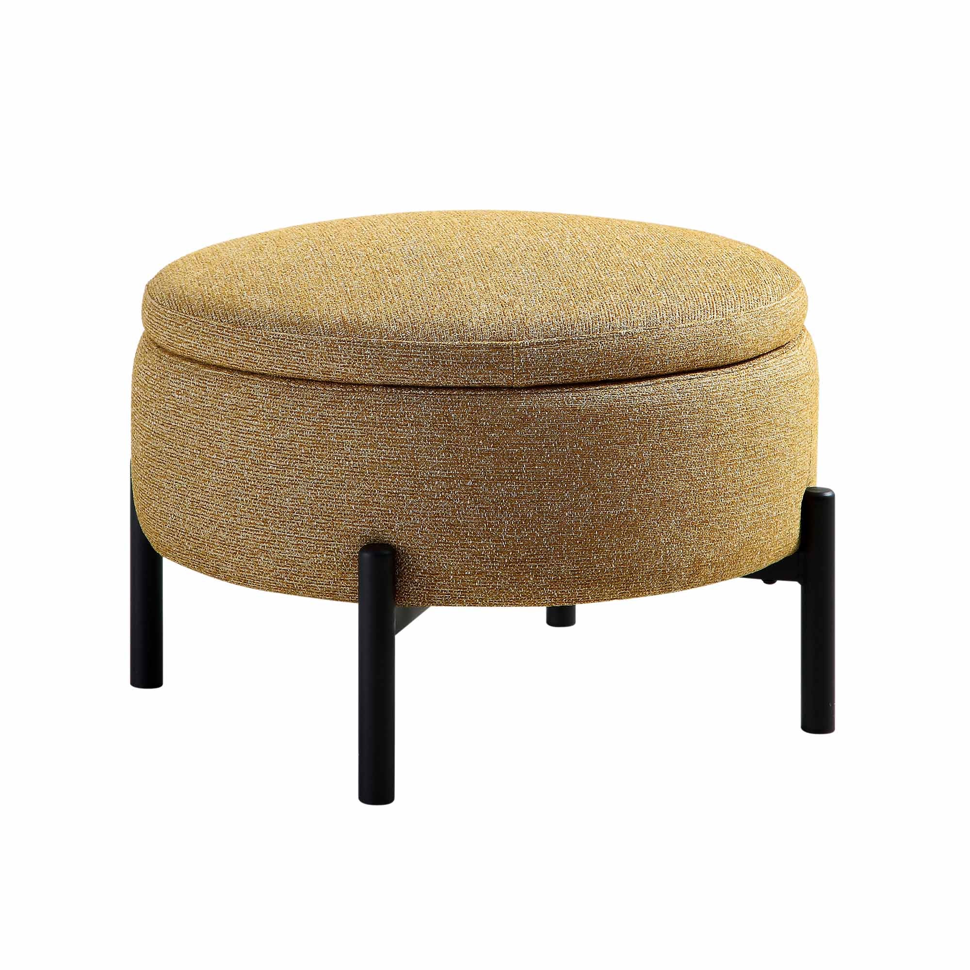 Amboise Round Storage Pouffe, Marigold Textured Fabric