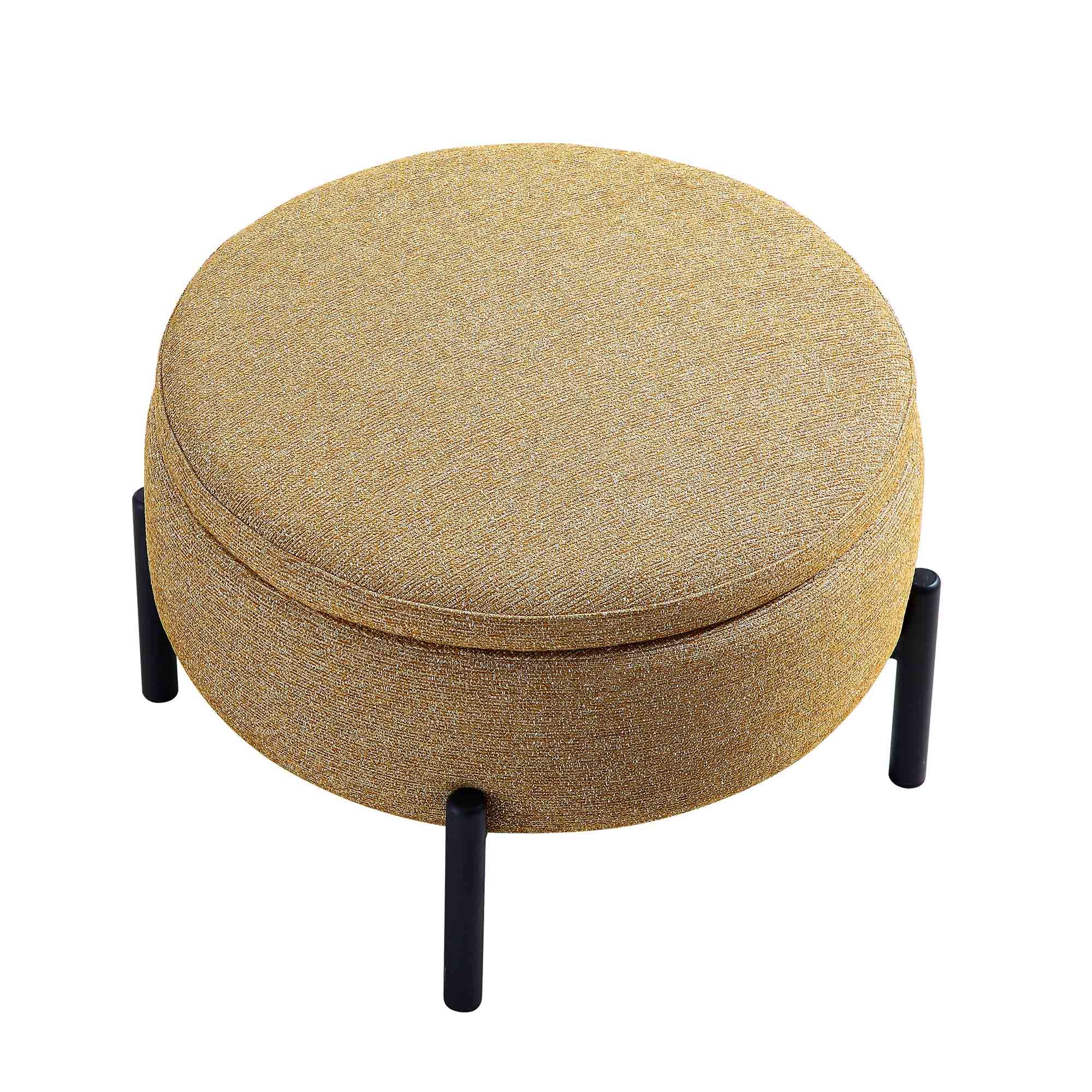 Amboise Round Storage Pouffe, Marigold Textured Fabric