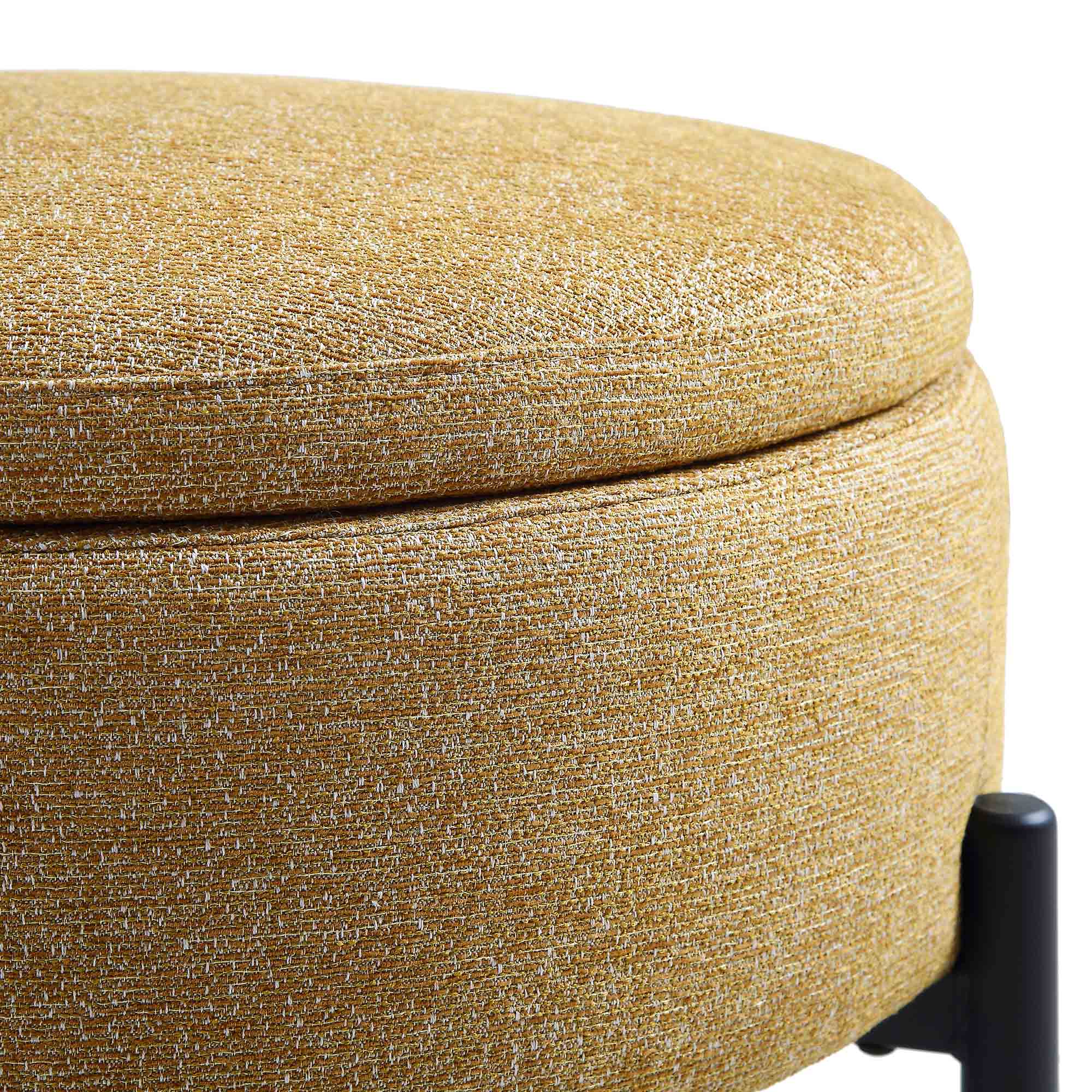 Amboise Round Storage Pouffe, Marigold Textured Fabric